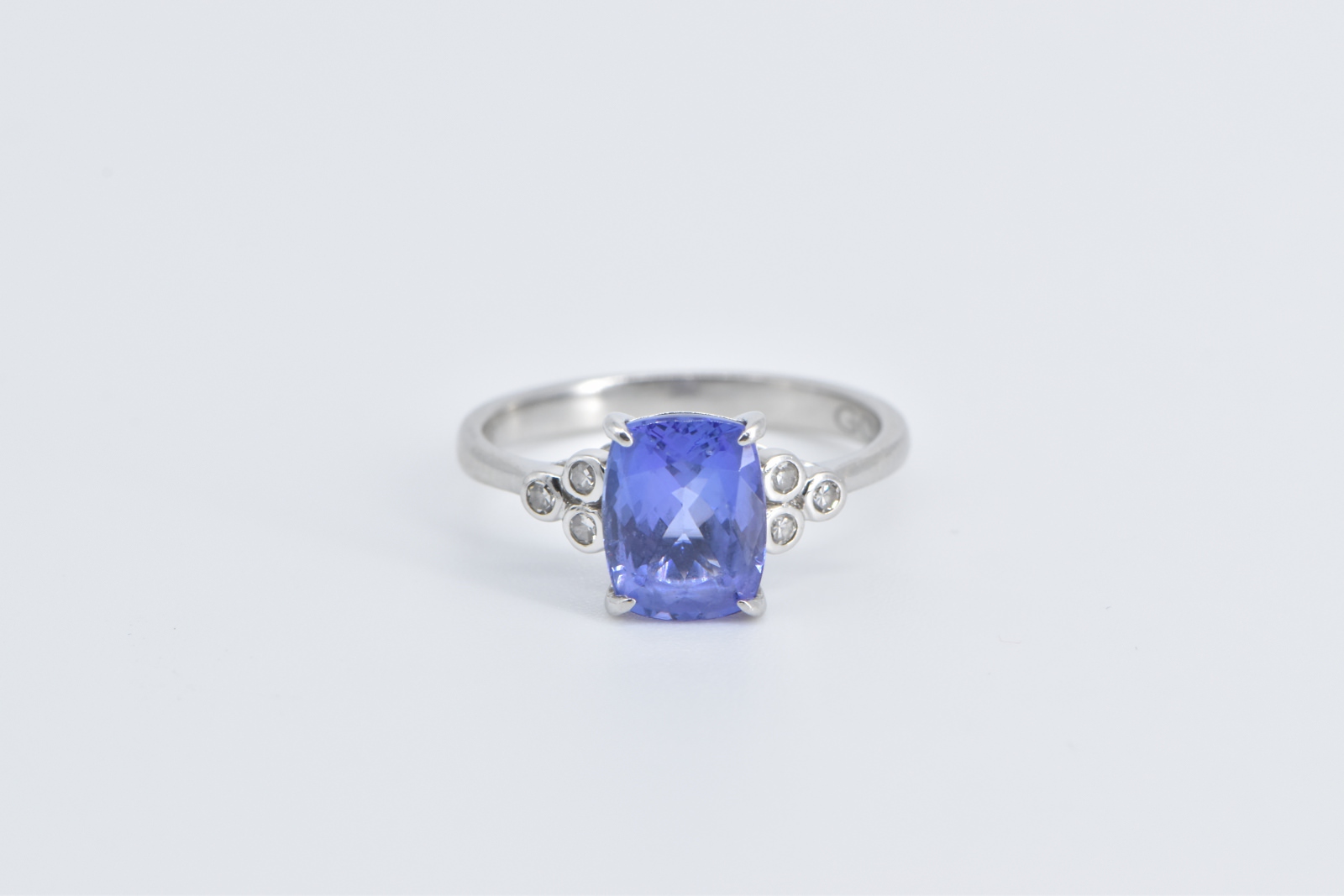 Platinum Oval Cushion Tanzanite Diamond Statement Ring, Size 7