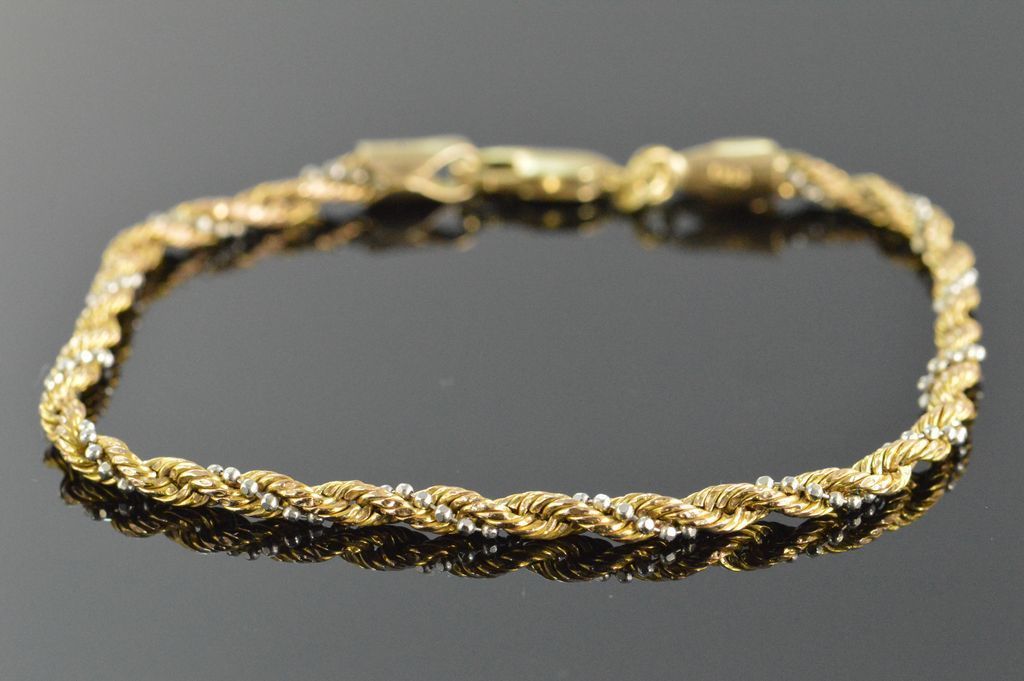 Gold Rope Bead Link Bracelet 8 14k Yellow White Image 1 Of 4 Gold Rope