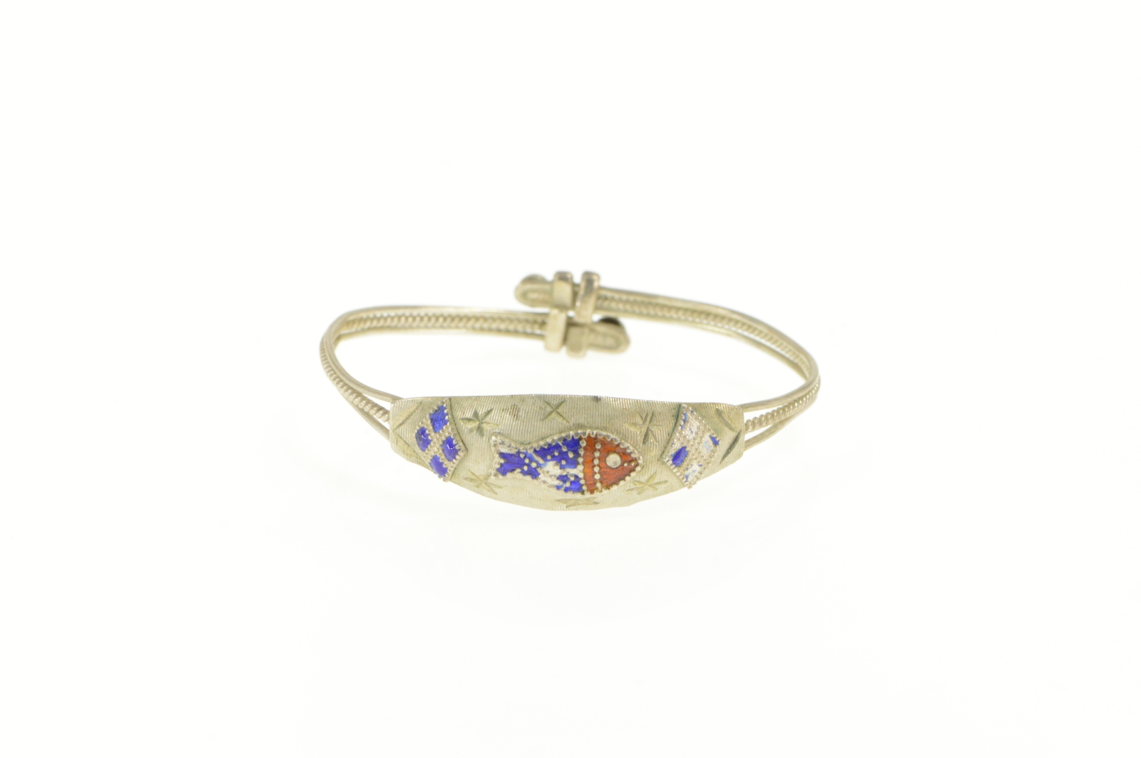 Silver Enamel Fish Design Child's Adjustable Bangle Bracelet 4.75-5.75"