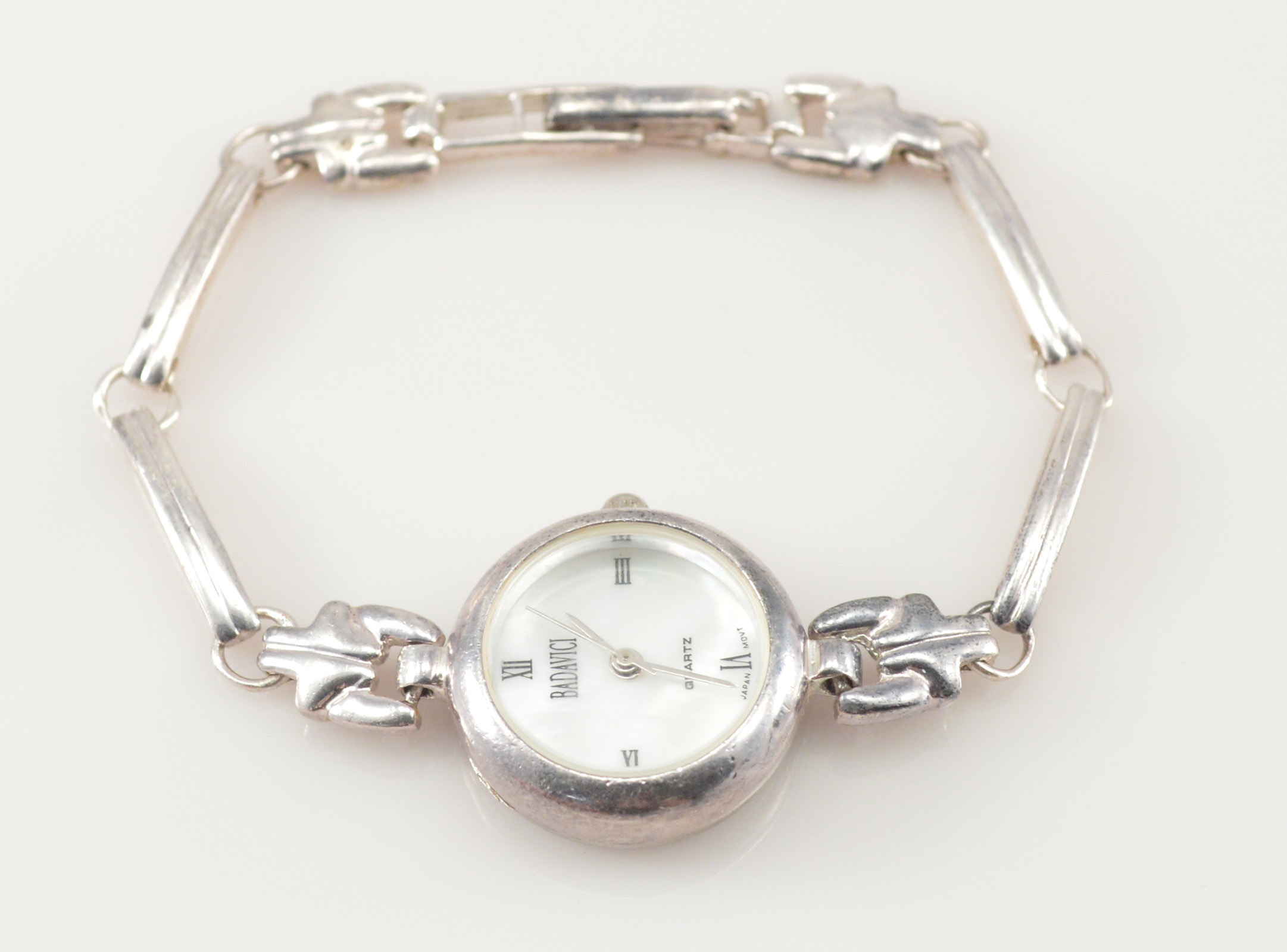 Badavici Silver Watch with Gem Accents Solid Silver Mother of Pearl Face Badavici Watch with Roman  main image 3