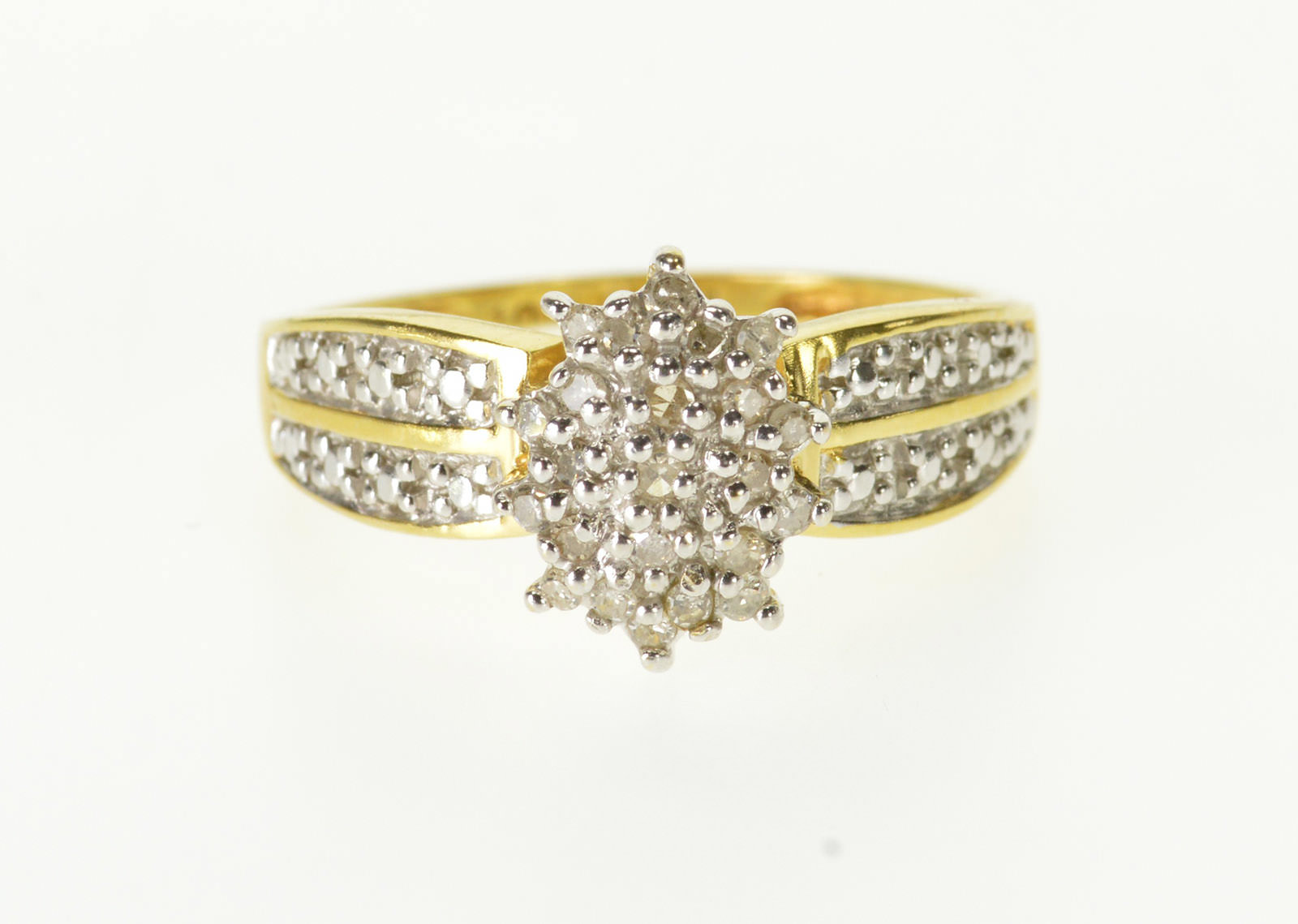 Starts Cost 10K Diamond Pointed Oval Cluster Texture Accent Yellow