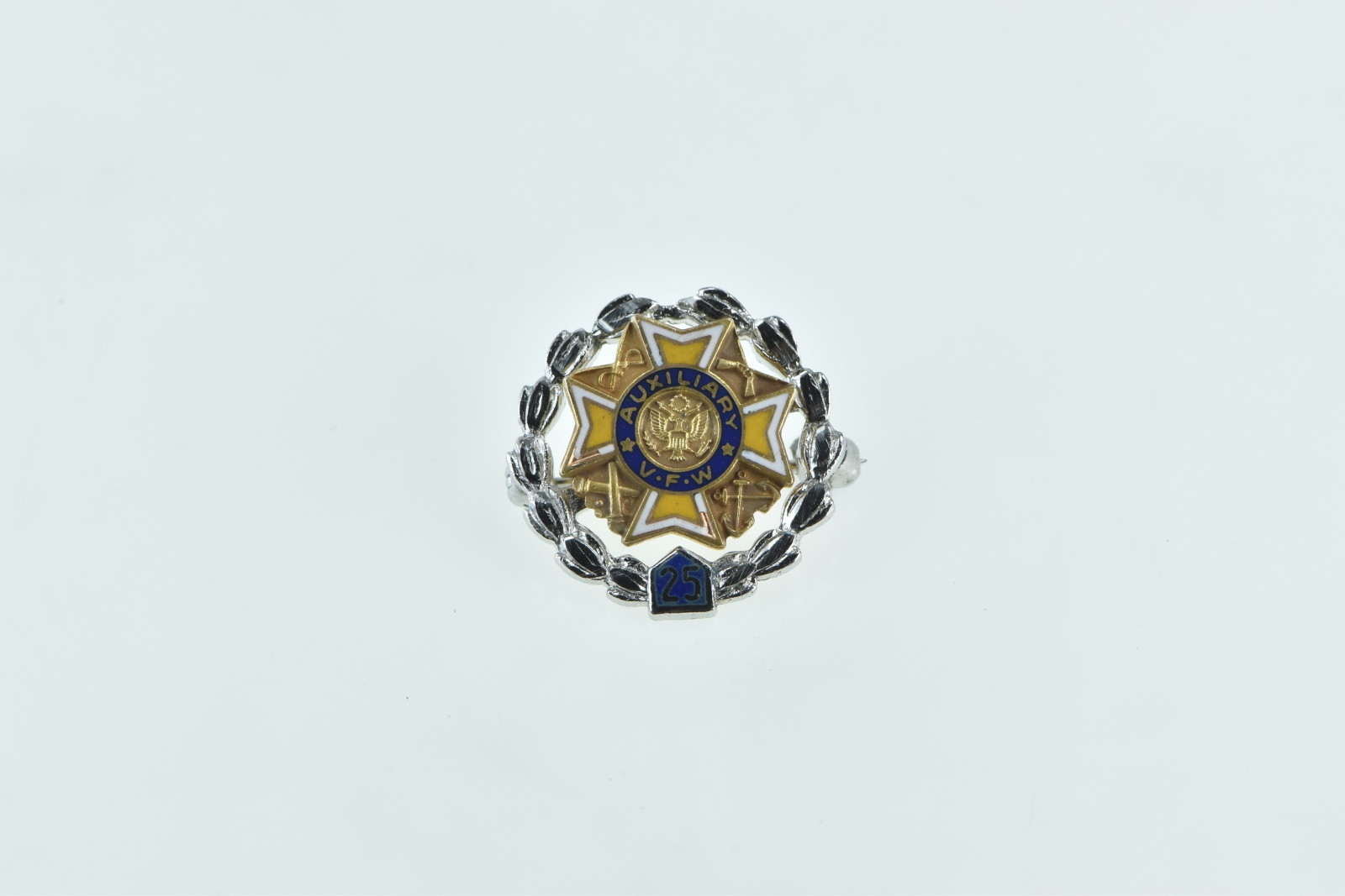 Sterling Silver 10k Gold Auxiliary VFW 25 Years Lapel Pin/Brooch