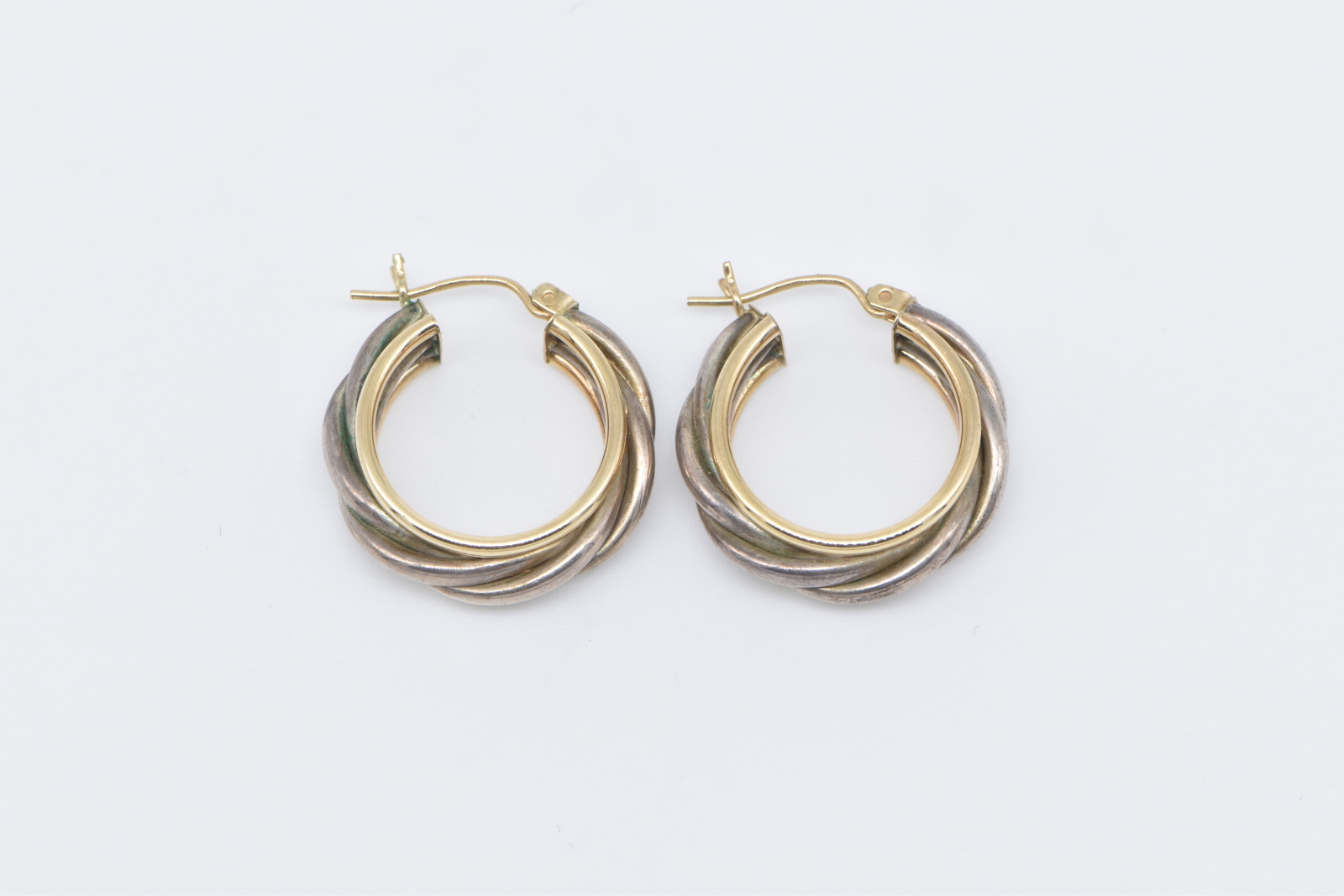 Sterling Silver 14k Gold 23mm Two Tone Twist Fashion Hoop Earrings