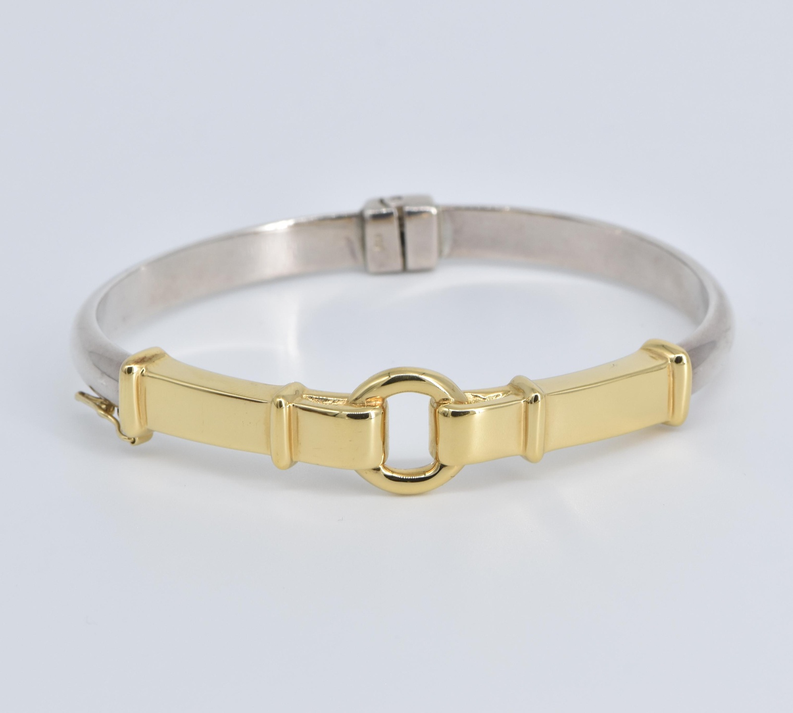 Sterling Silver 14k Gold Buckle Ornate Statement Bangle Bracelet 7.25"