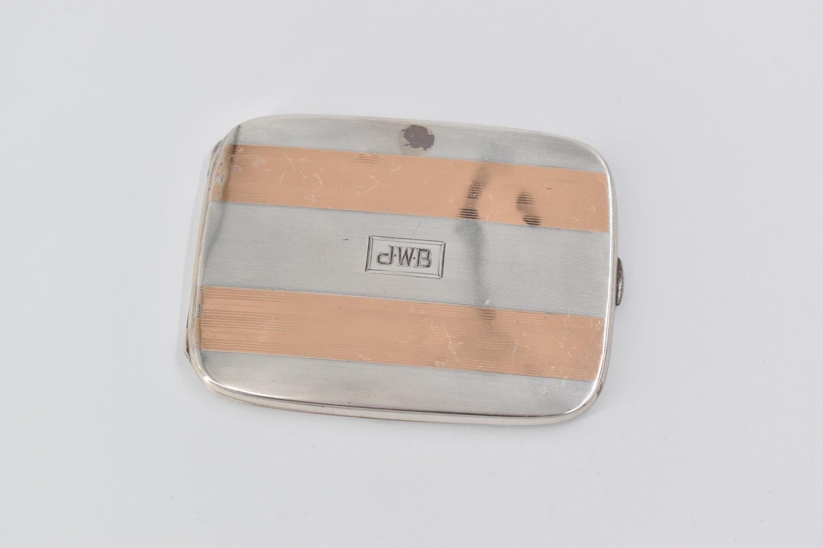 Sterling Silver 14k Gold Inlay Monogram Vintage Cigarette Case