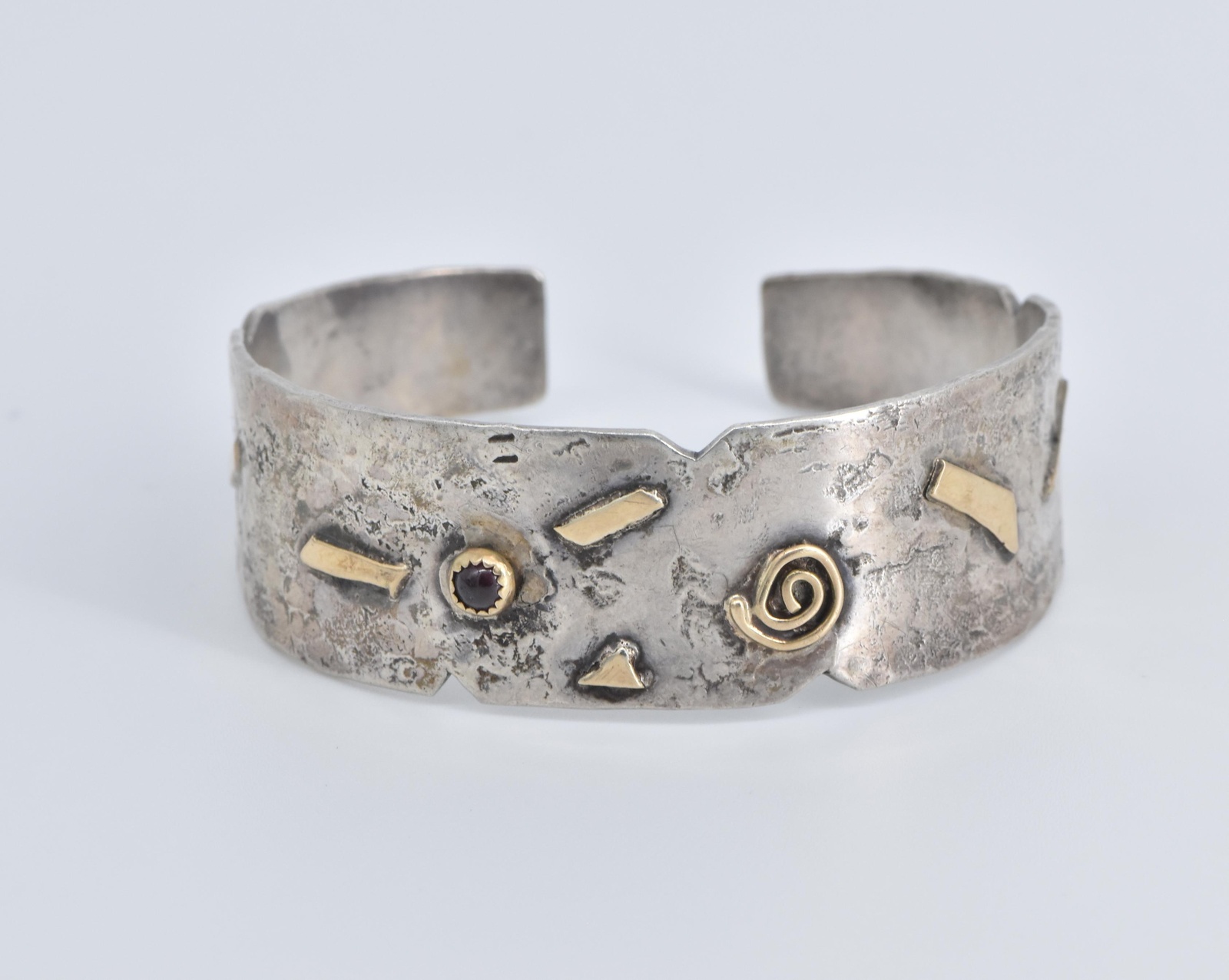 Sterling Silver 14k Gold Tourmaline Geometric Statement Cuff Bracelet 6.5"