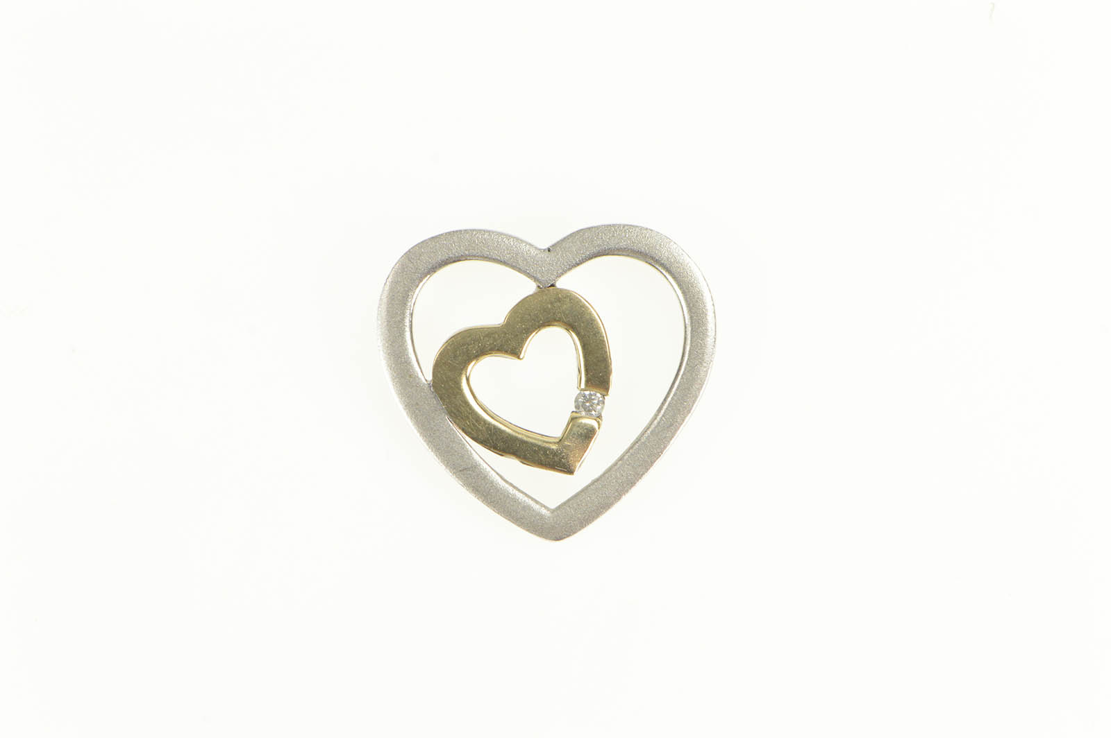 Sterling Silver 14k Gold Two Tone Diamond Hearts Love Pendant