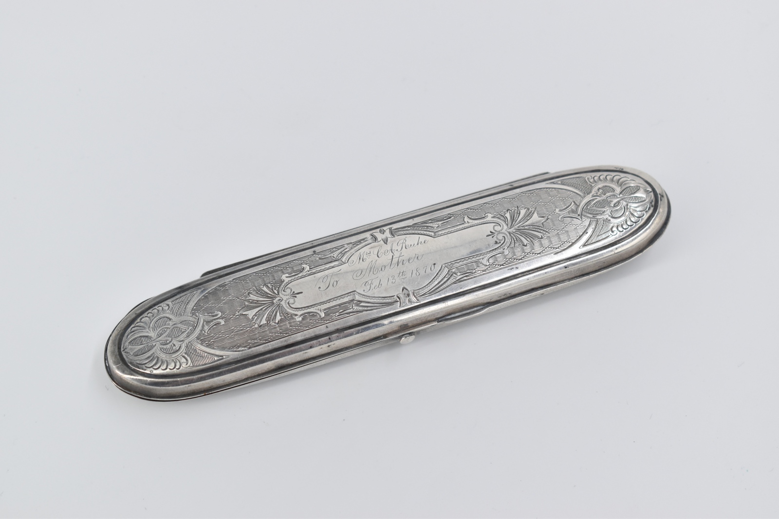 Sterling Silver 1870's Engraved Ornate Oval Cigar Case