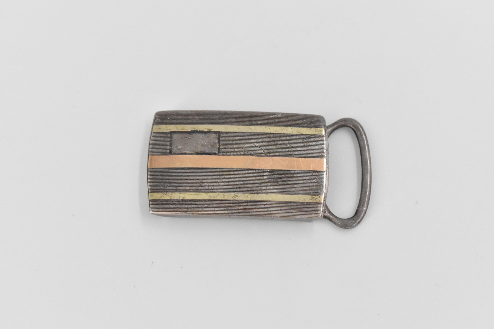 Sterling Silver 18k + 14k Striped Vintage Monogram Ornate Belt Buckle