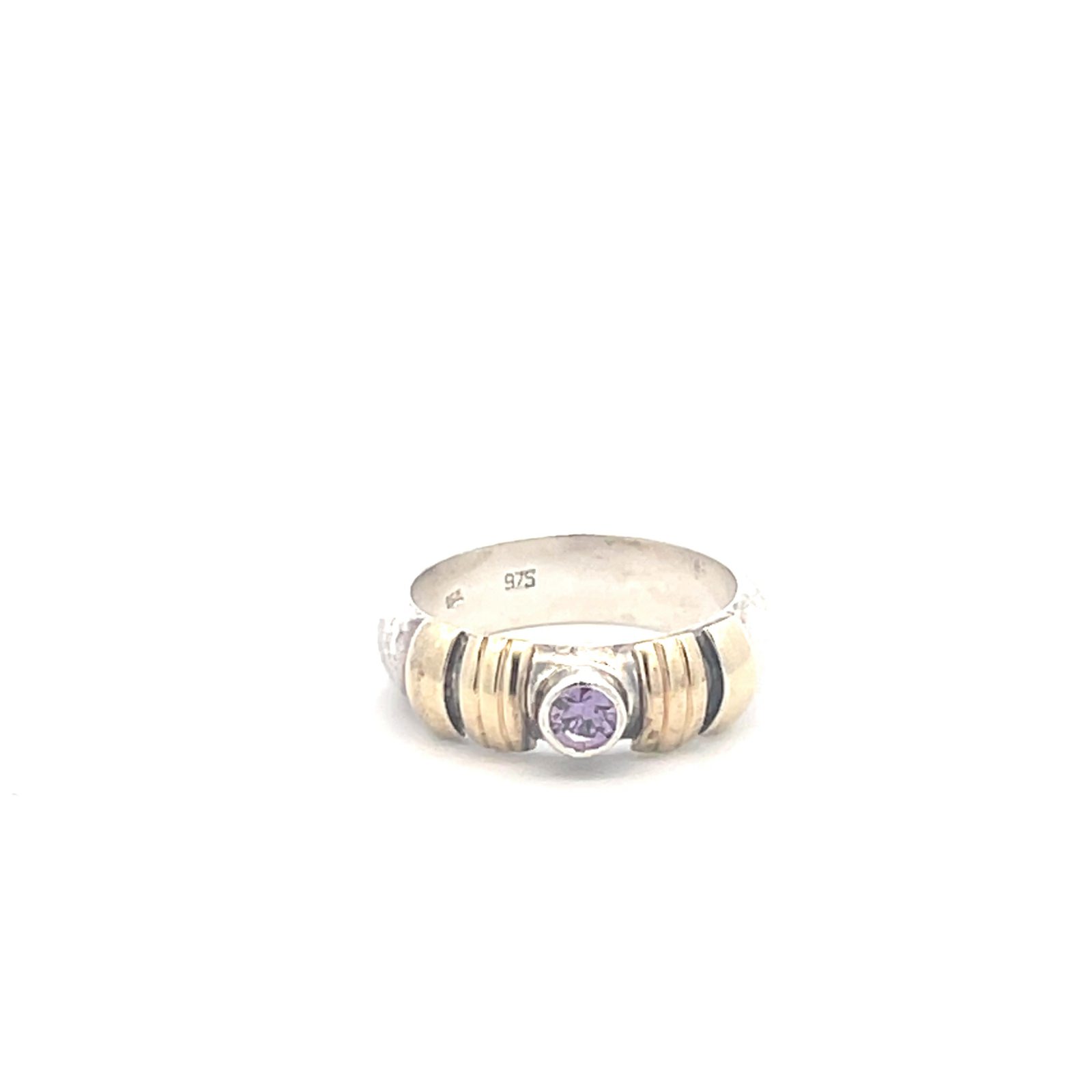 Sterling Silver 18k Gold Accent Round Amethyst Statement Ring, Size 6.75