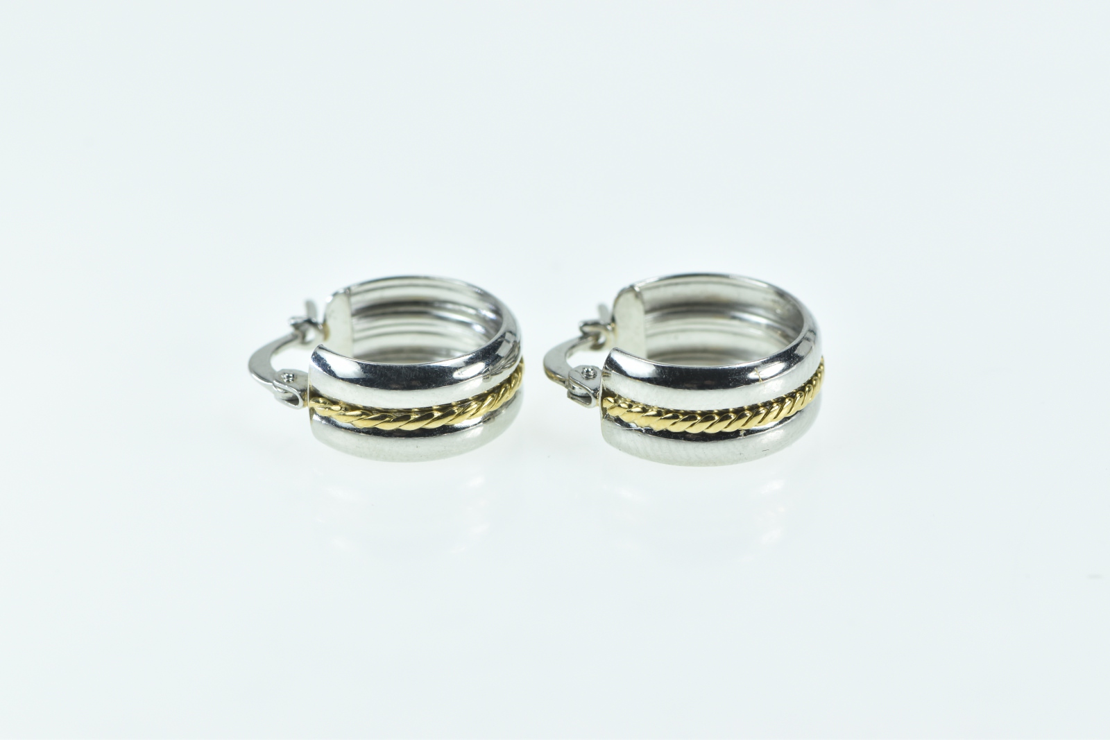 Sterling Silver 18k Gold Rope Trim 15.1mm Statement Hoop Earrings