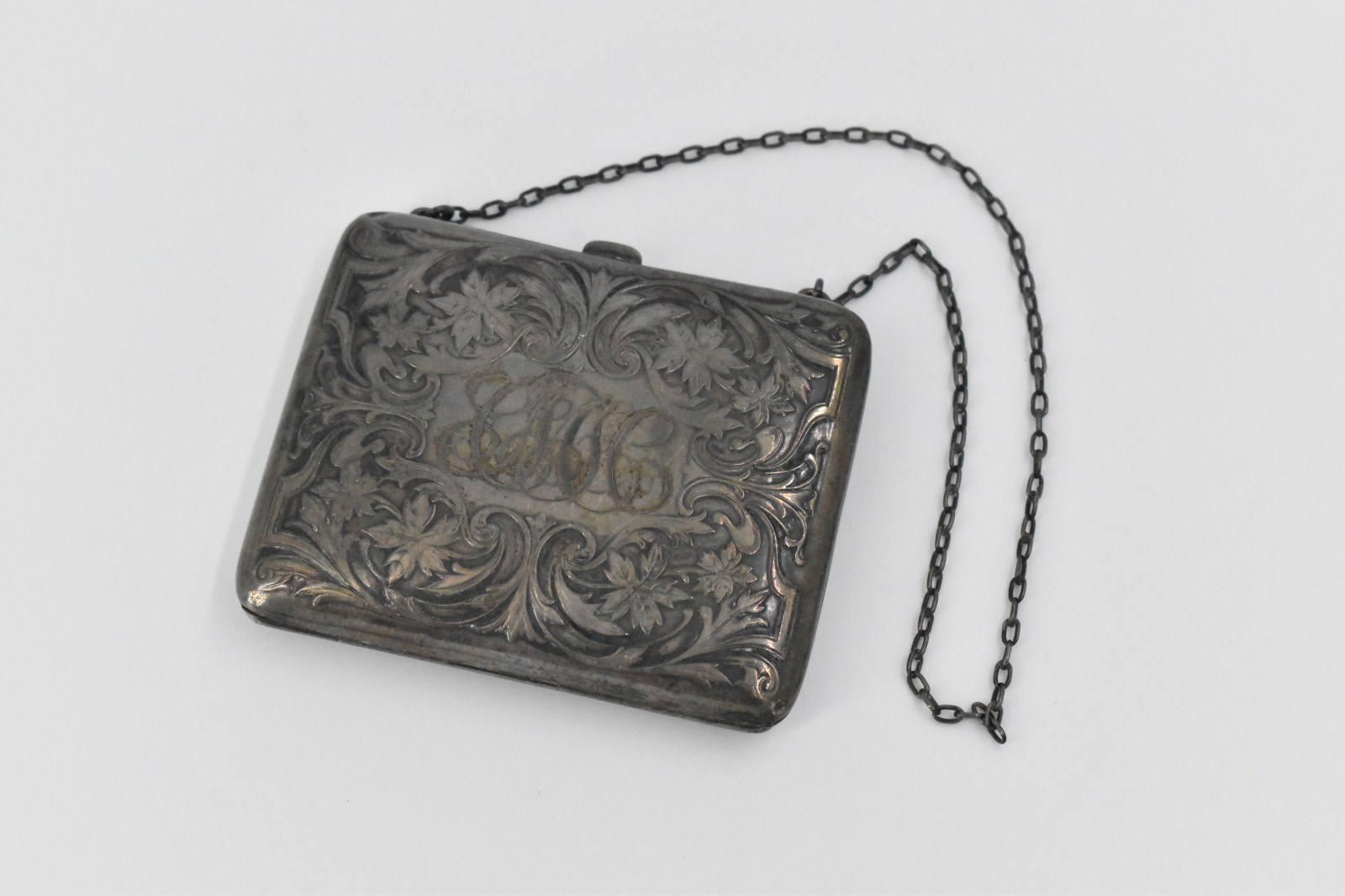 Sterling Silver 1908 Engraved Floral Scroll Ornate Silk Coin Purse