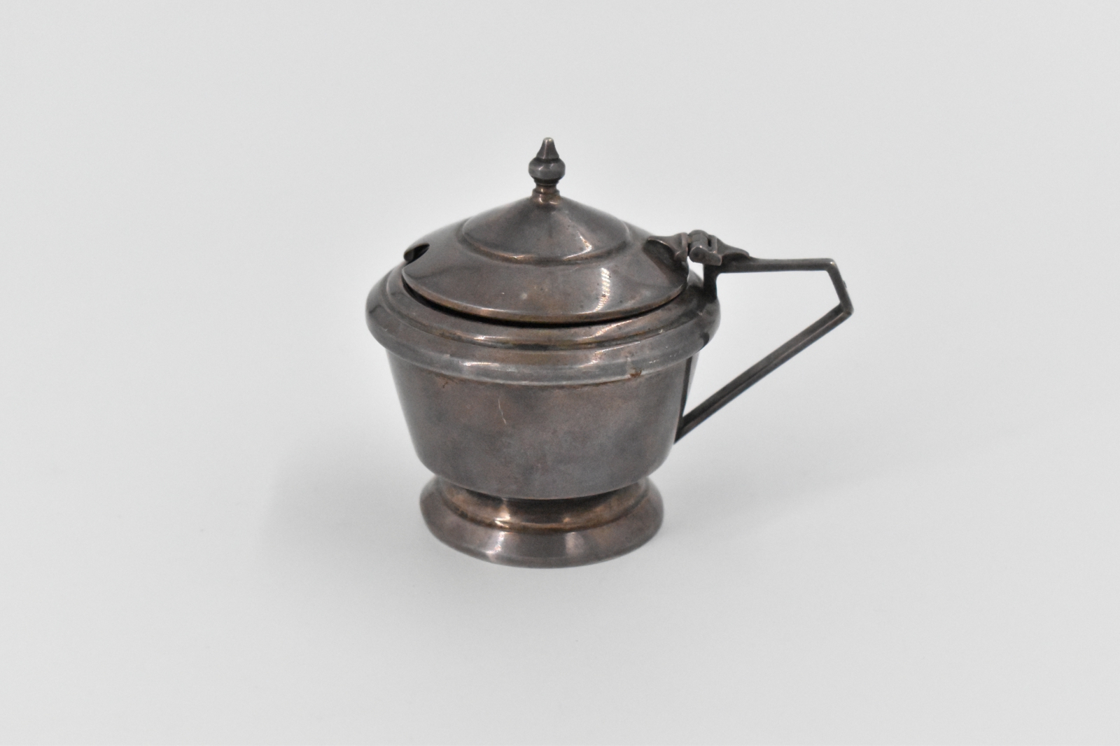 Sterling Silver 1936 George Boot Cobalt Glass Lidded Salt Cellar