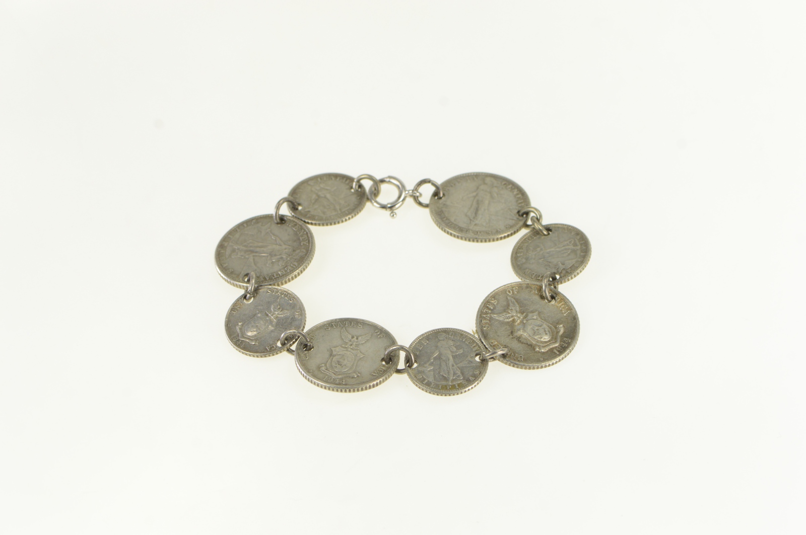 Sterling Silver 1944 D 10 20 Centavo Philippines Coin Bracelet 6.75"