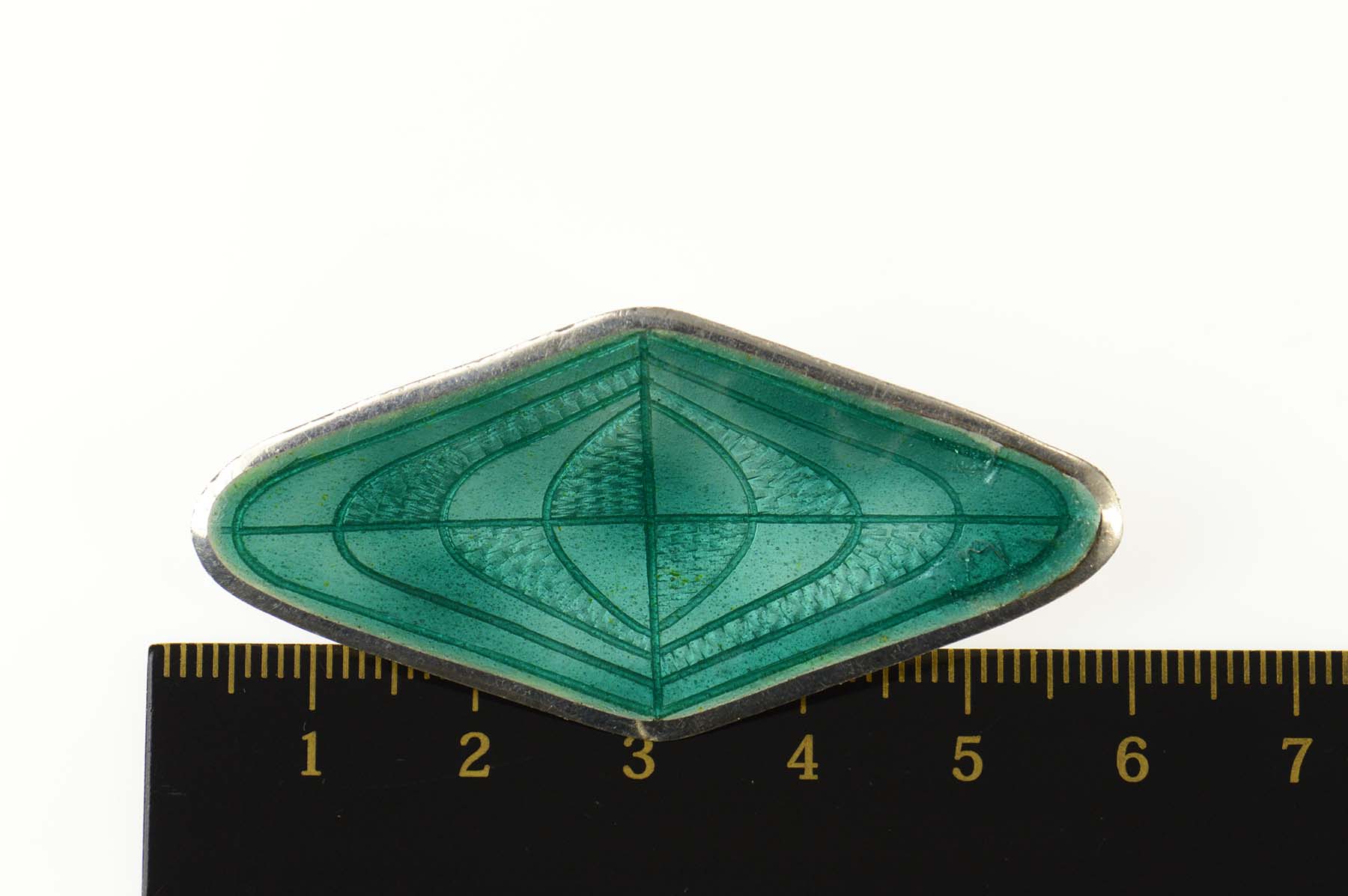 Concave Pin Sterling Silver 1960's Retro Green Blue Teal Enamel Concave Pin/Brooch ...