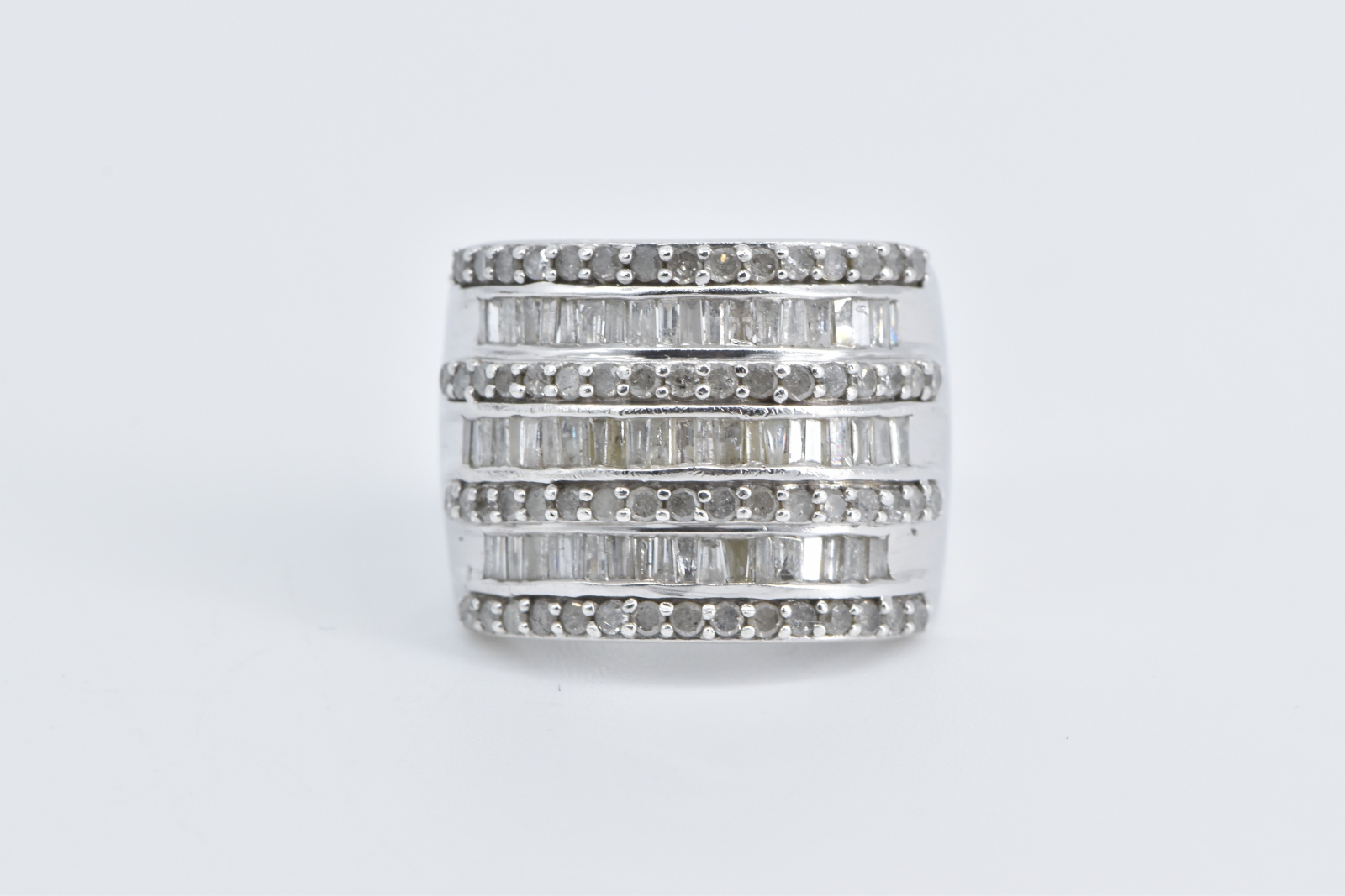 Sterling Silver 2.00 Ctw Layered Diamond Row Statement Band Ring, Size 7
