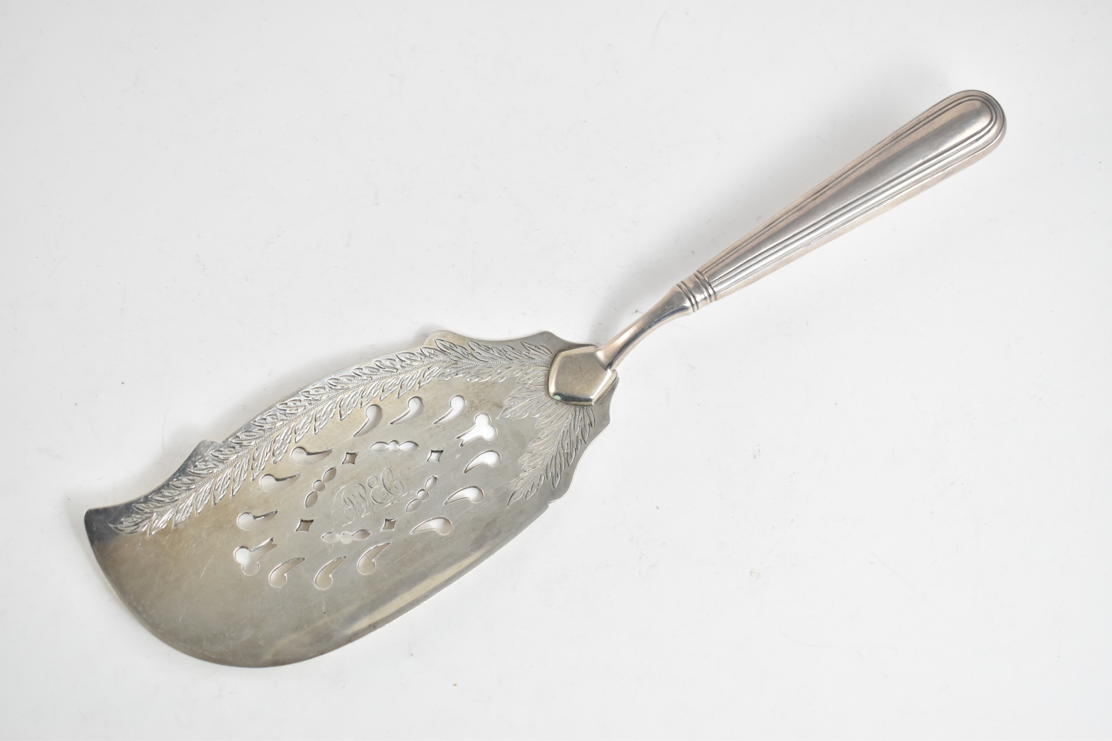 Sterling Silver A E Warner Ornate Monogram Fish Server 13.25"