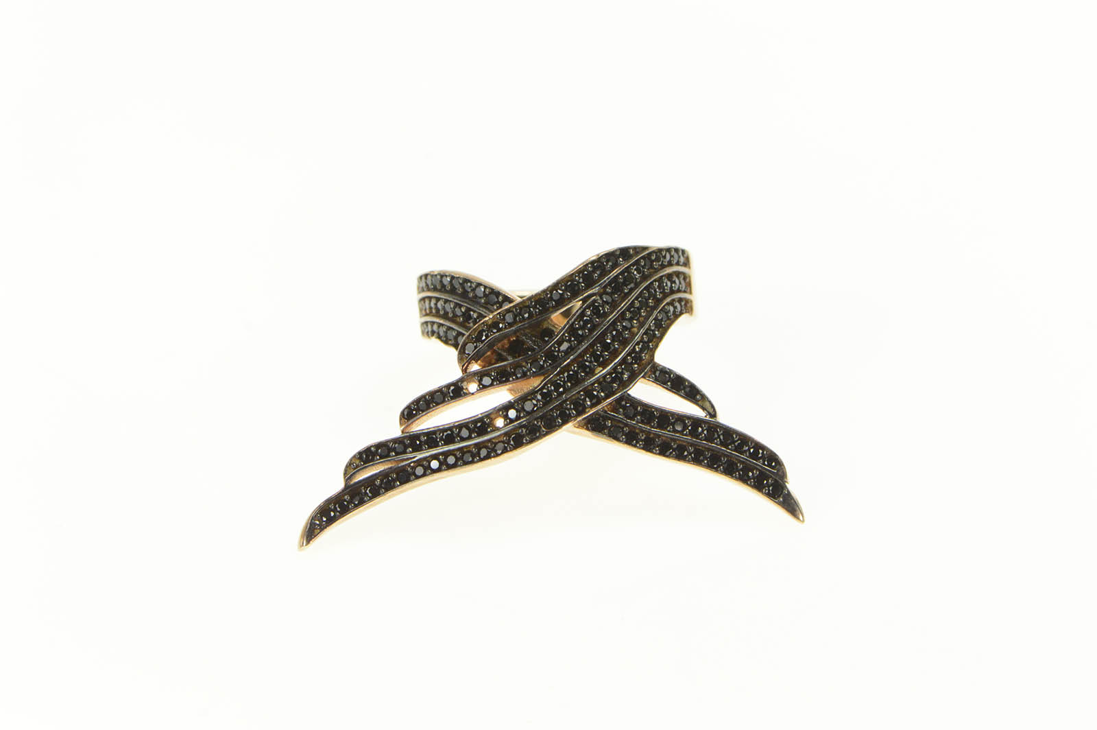 Sterling Silver Angel Wings Pave Sim. Black Diamond Rose Ring, Size 7.75