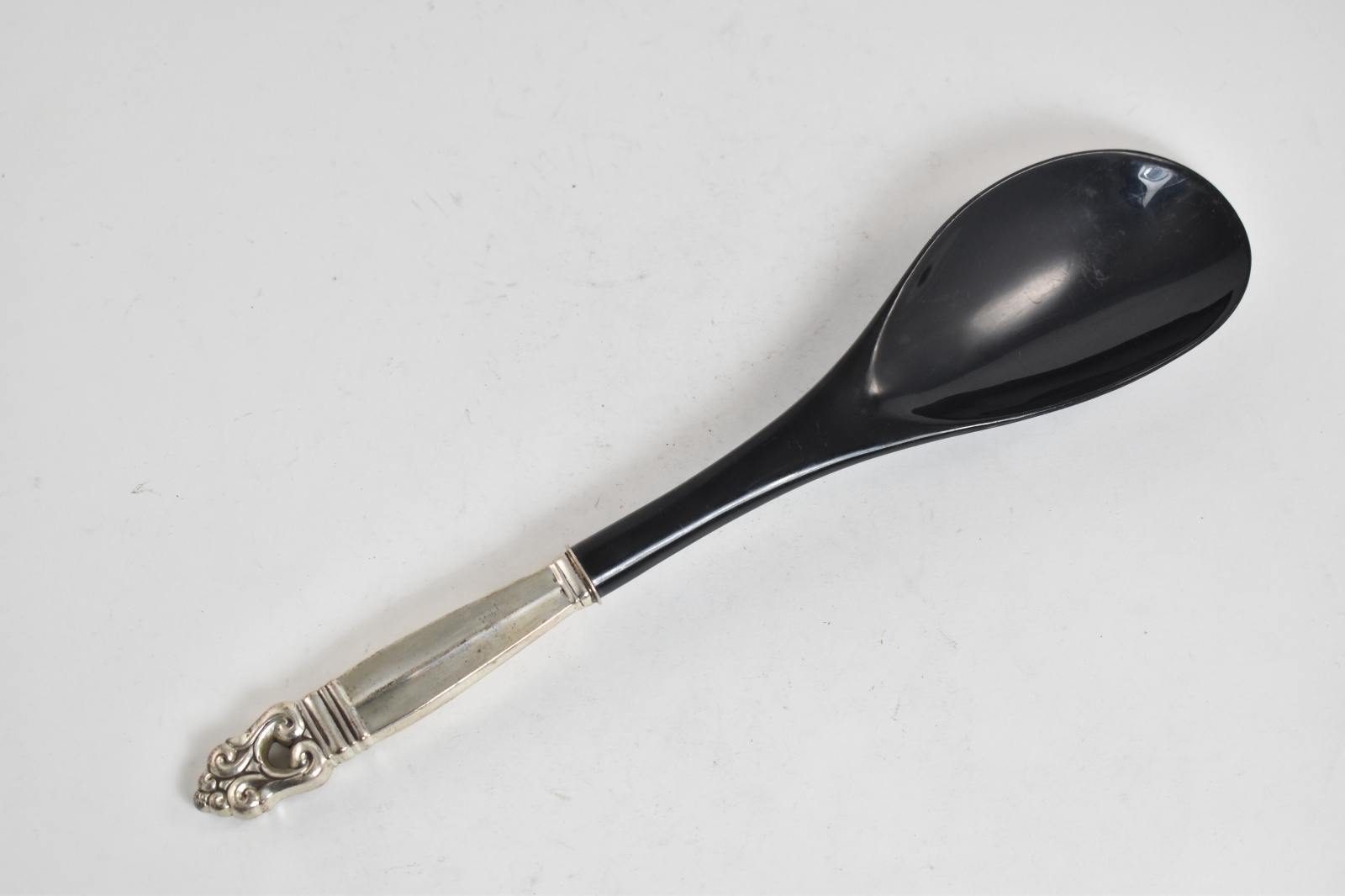 Sterling Silver Antique Black Lacquer Wood Spoon