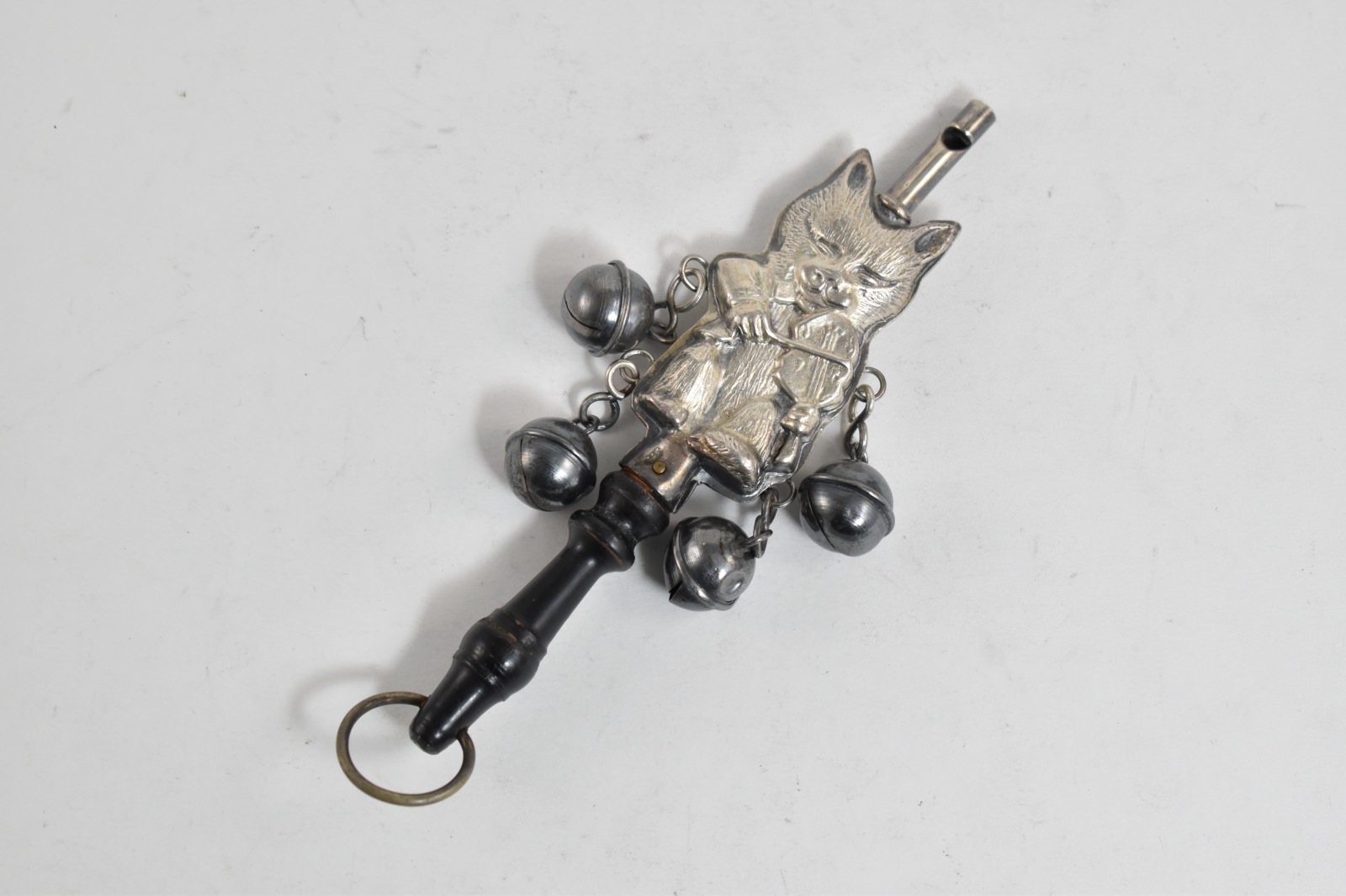 Sterling Silver Antique Cat Played Fiddle Nursery Rhyme Whistle