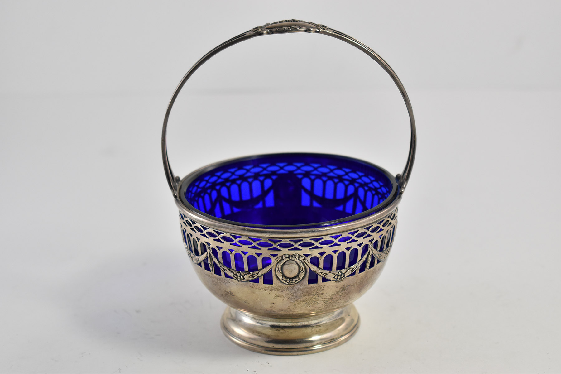 Sterling Silver Antique Gorham Cobalt Blue Glass Bowl