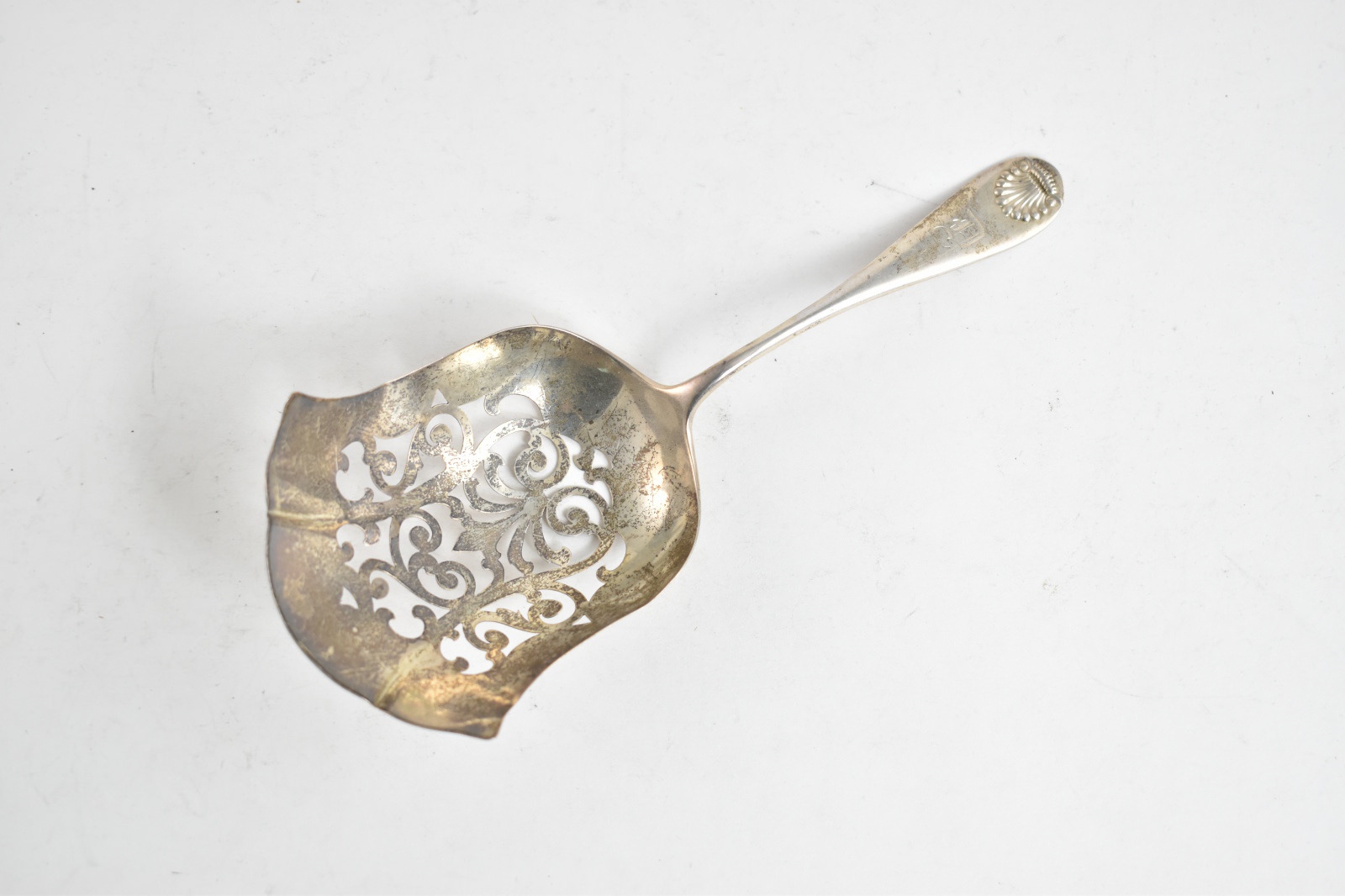 Sterling Silver Antique Pierced Almond Scoop Spoon 7.75"