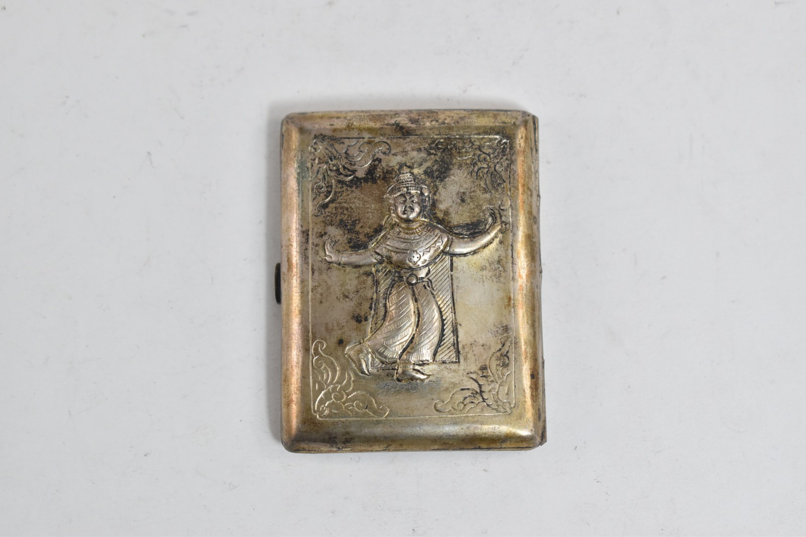 Sterling Silver Antique Thai Dancer Repousse Cigarette Case