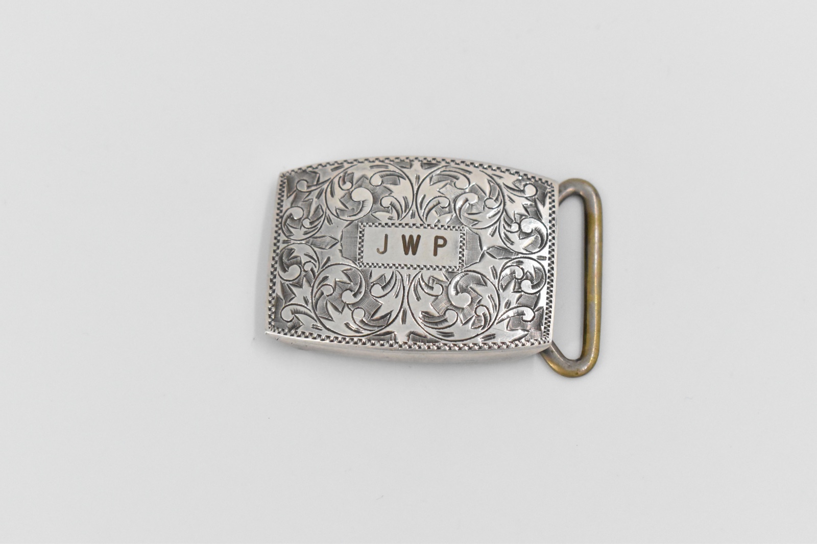 Sterling Silver Art Deco Monogram Scroll Engraved Vintage Belt Buckle