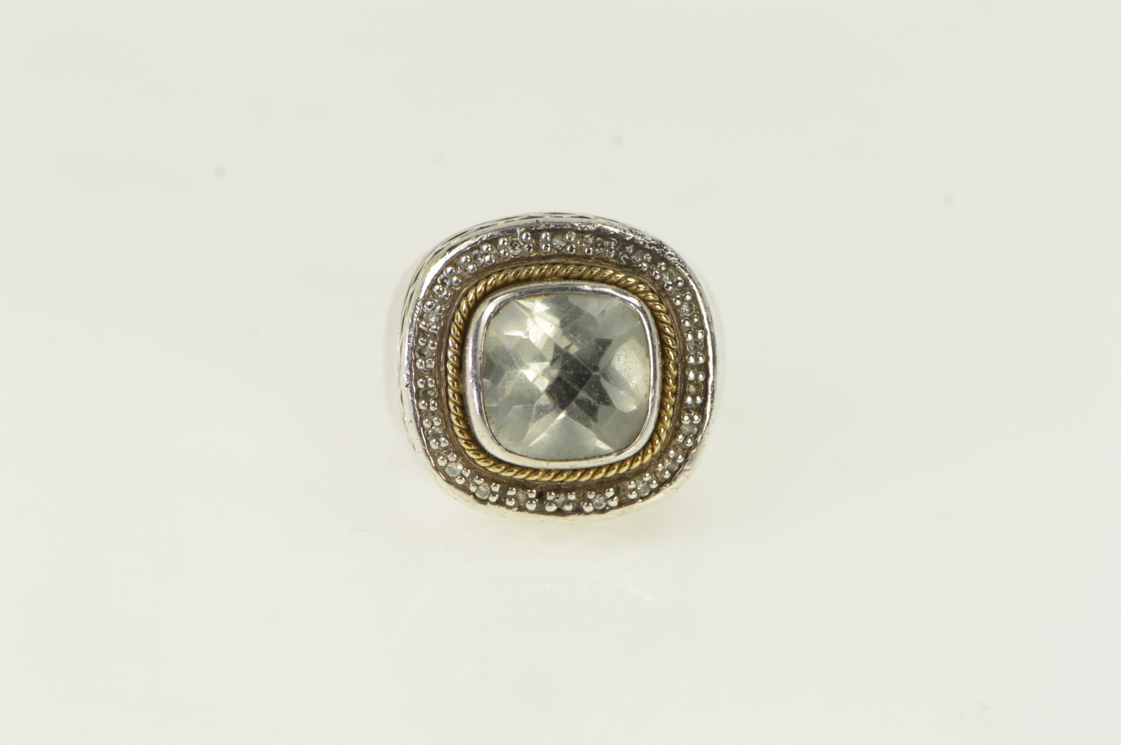 Sterling Silver Balinese Cushion Blue Topaz Statement Ring, Size 5.75