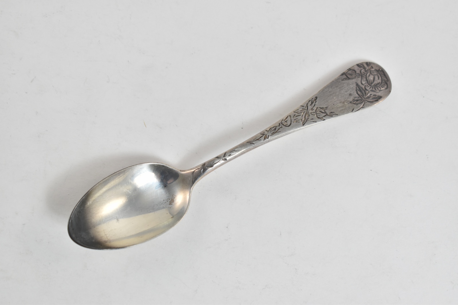 Sterling Silver Benj J. Mayo Engraved Peony Flower Tea Spoon