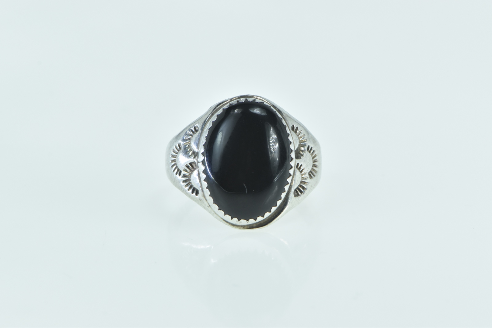 Sterling Silver Black Onyx Ray Gasper Native American Ring, Size 10.5