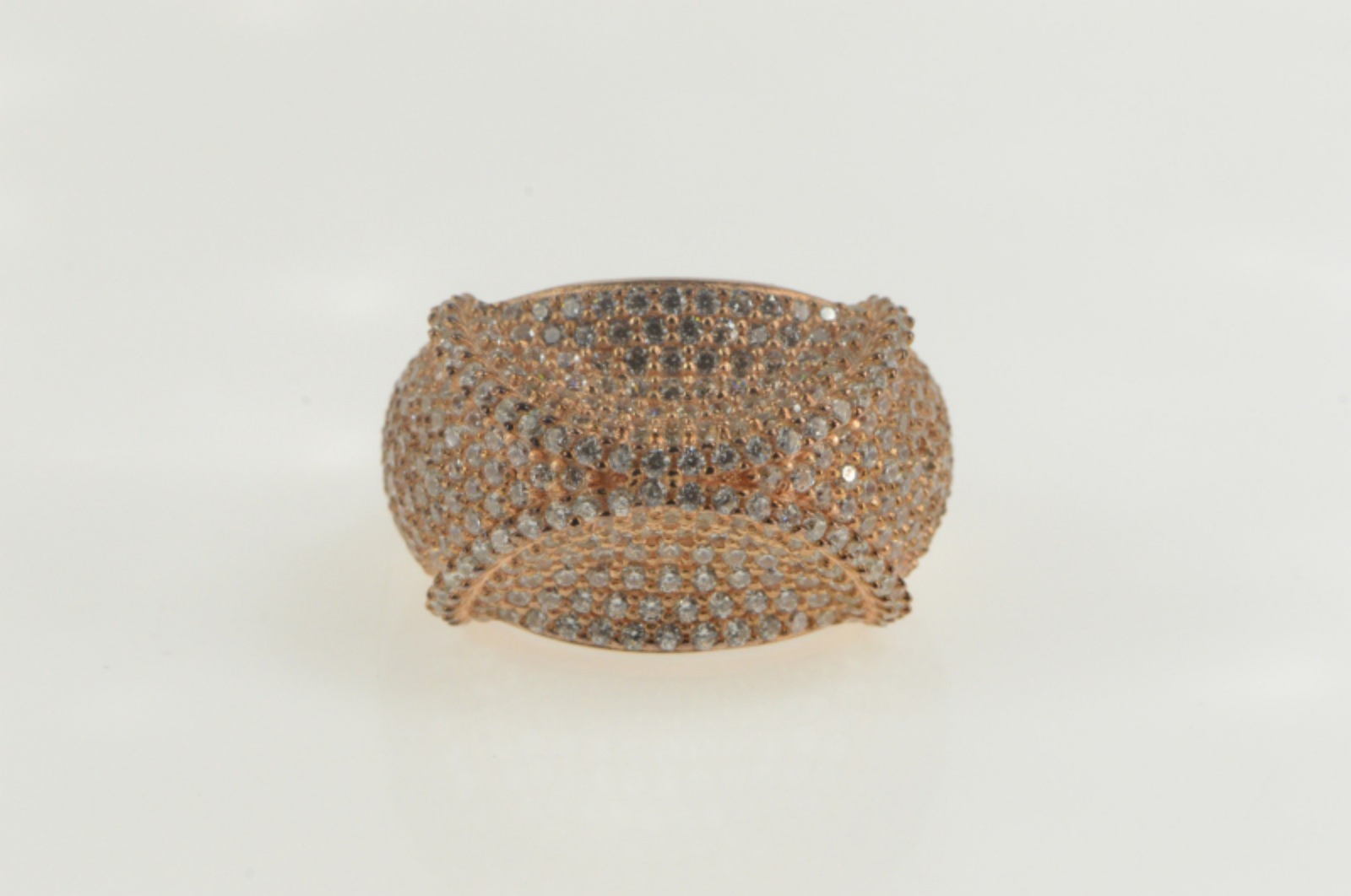 Sterling Silver Curved Pave CZ Encrusted Geometric Statement Ring, Size 8