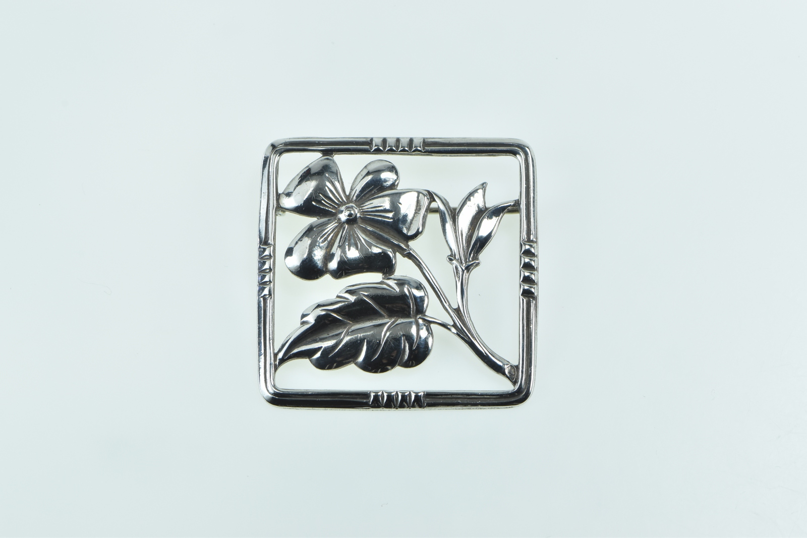 Sterling Silver Danecraft Vintage Square Framed Flower Pin/Brooch