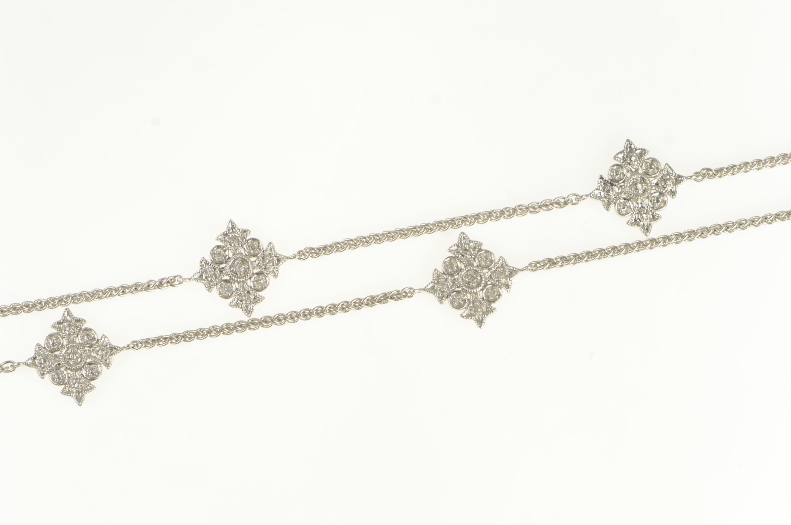 Sterling Silver Diamond Square Ornate Opera Chain Necklace 36.5 ...