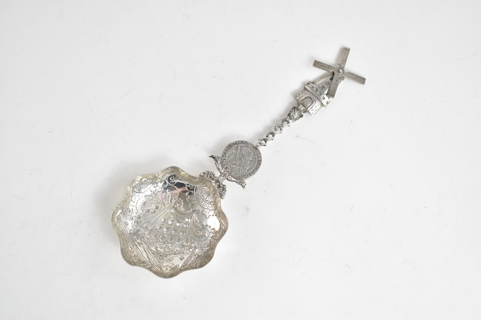 Sterling Silver Elaborate Dutch Village Scene Articulated Wind Mill Spoon