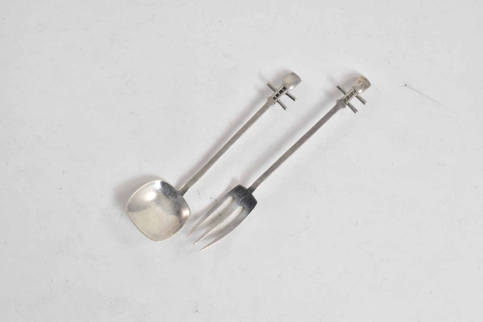 Sterling Silver Erhu Instrument Dessert Spoon & Fork Set (2 pcs)