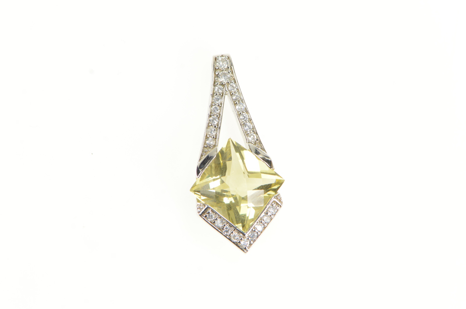 Sterling Silver Faceted Citrine Squared CZ Accent Drop Pendant