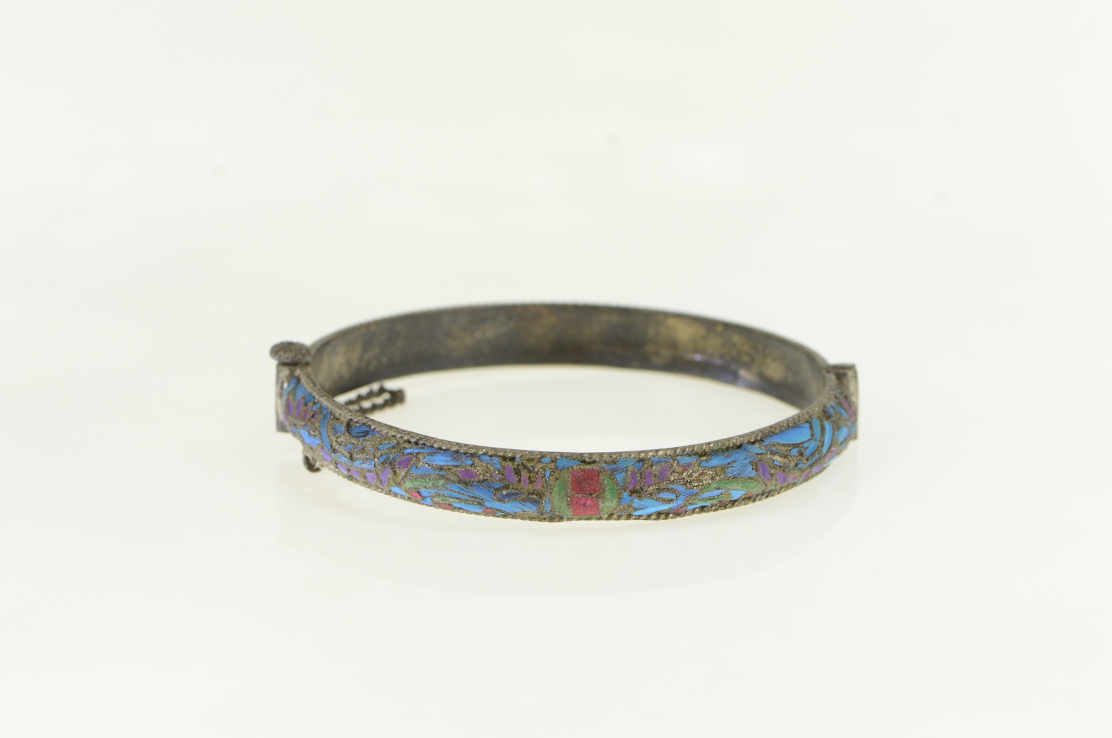 Sterling Silver Feather Inlay Vintage Statement Bangle Bracelet 8"