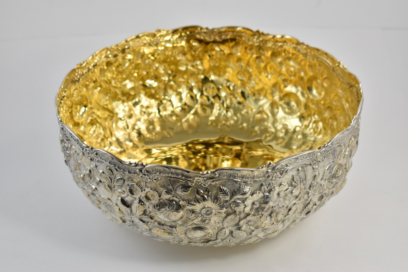 Sterling Silver Galmer Ltd Repousse Floral Serving Bowl