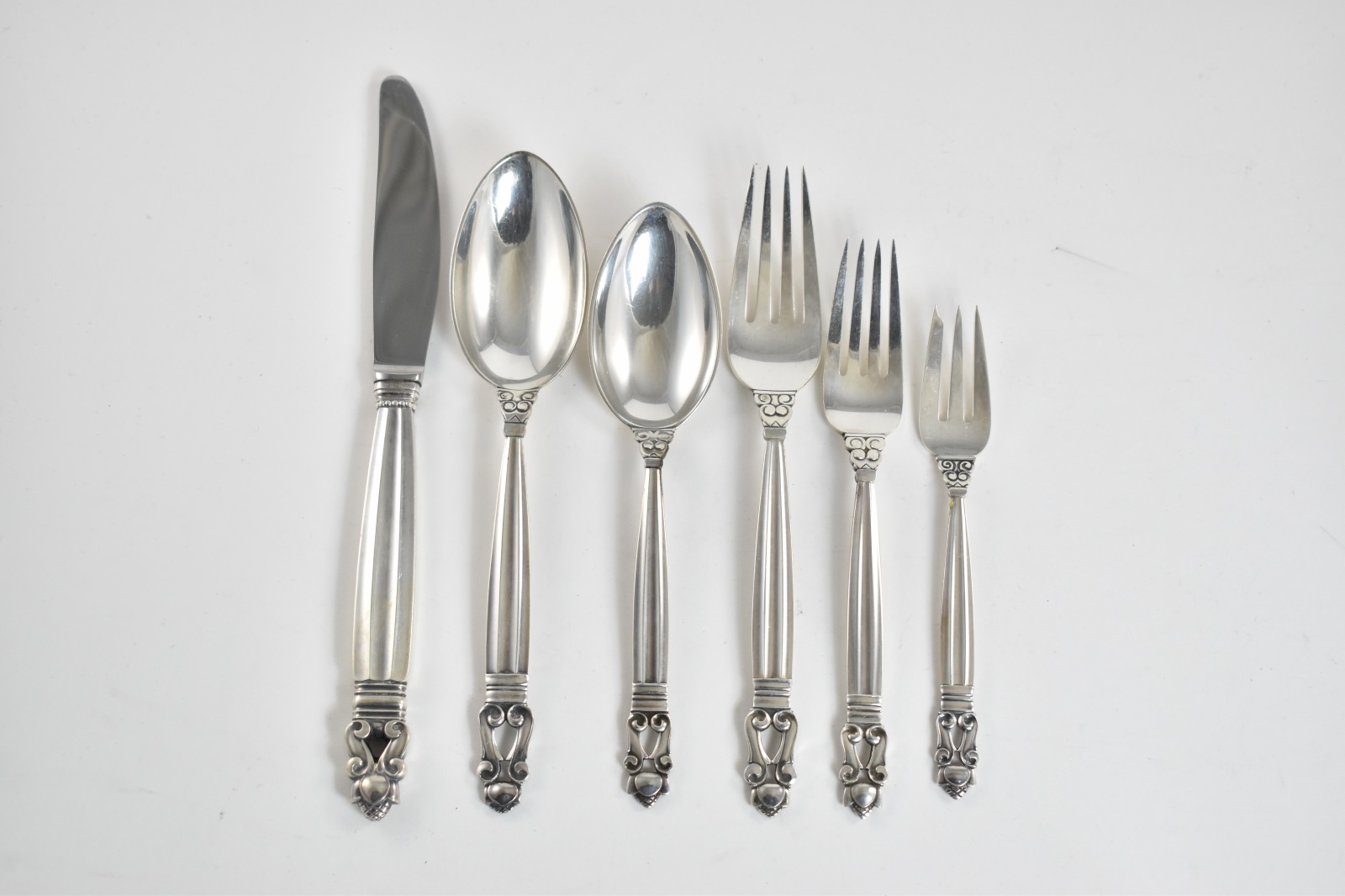 Sterling Silver Georg Jensen Acorns 72 Piece Dining Set
