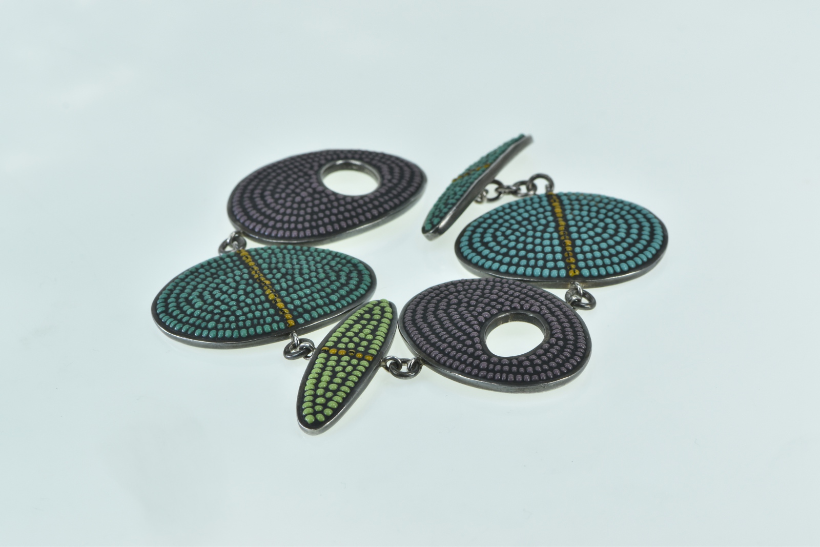 Sterling Silver Glass Bead Inlay Geometric Statement Bracelet 6.5"