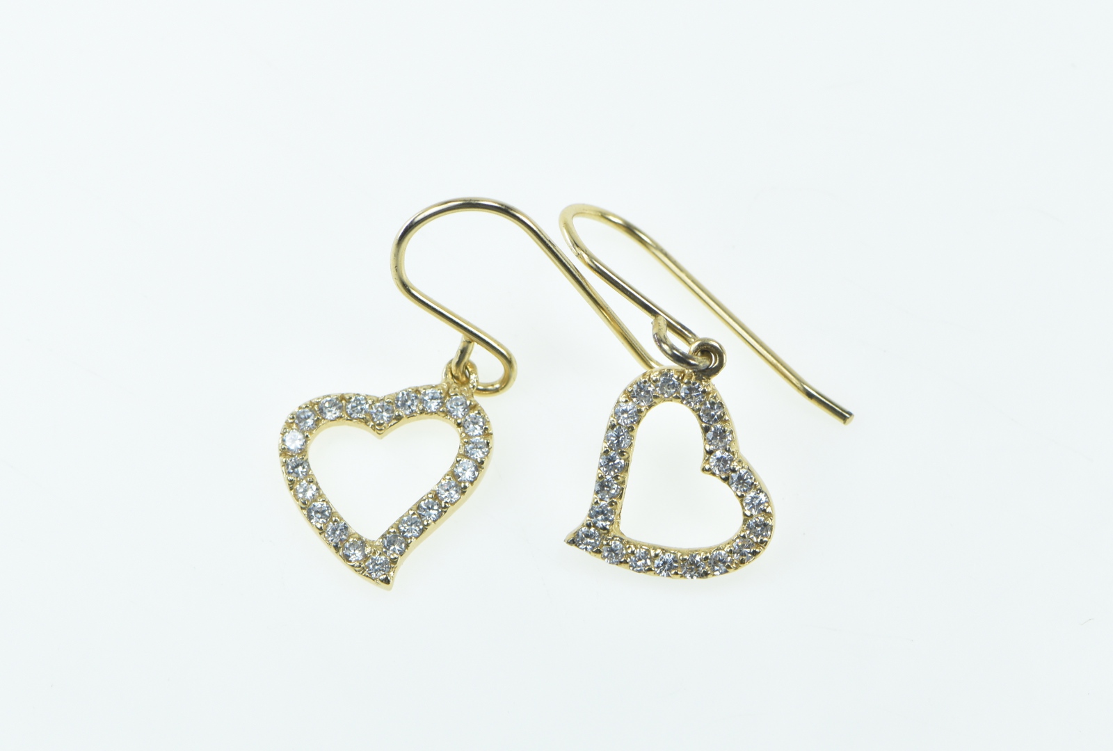 Sterling Silver Gold Plated Heart Love CZ Romantic Dangle Earrings