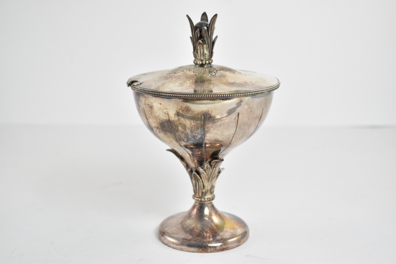 Sterling Silver Hazorfim Leaf Motif Lidded Pedestal Sugar Bowl