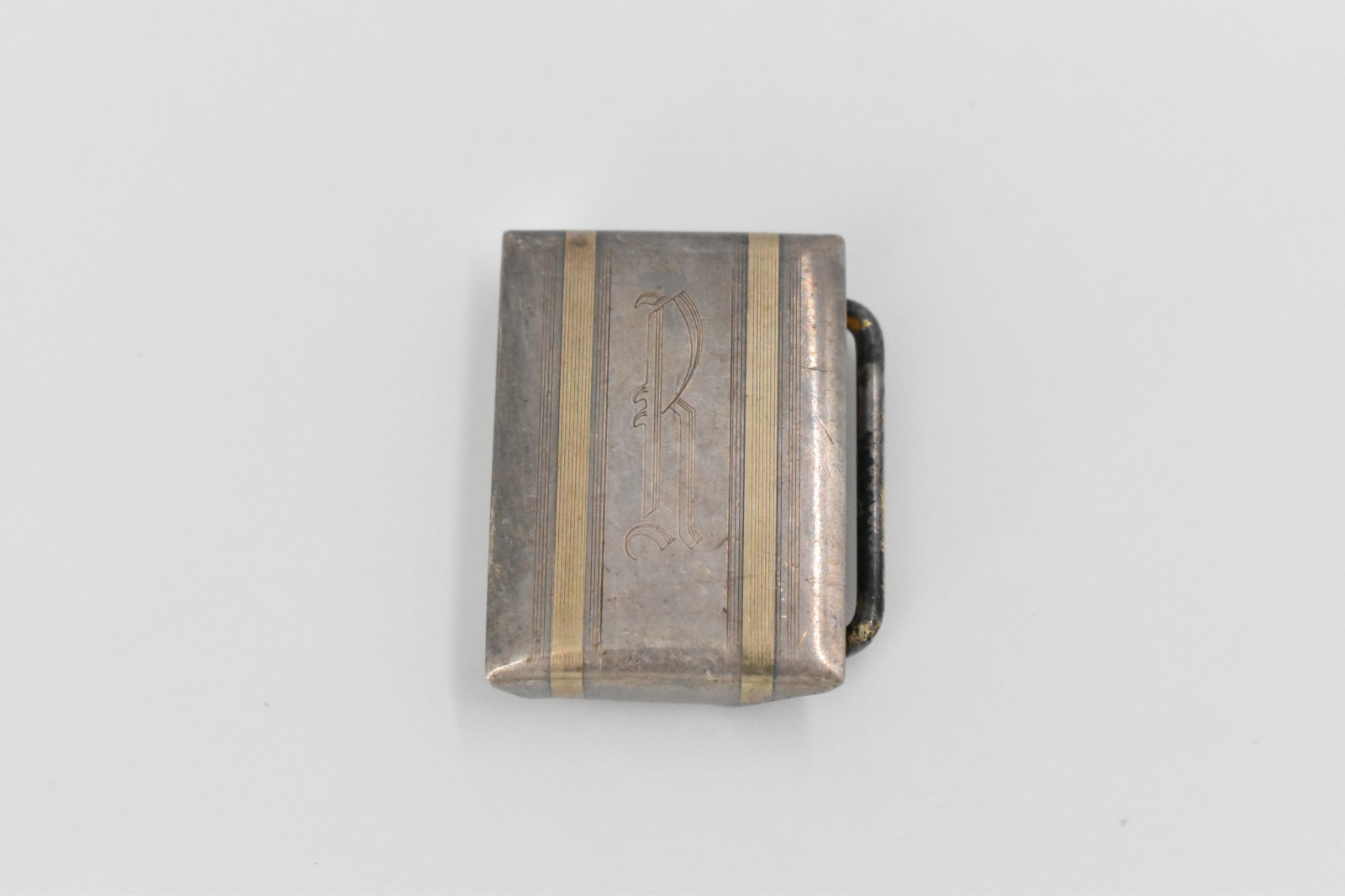 Sterling Silver Hickok R Monogram 10k Pin Striped Vintage Belt Buckle