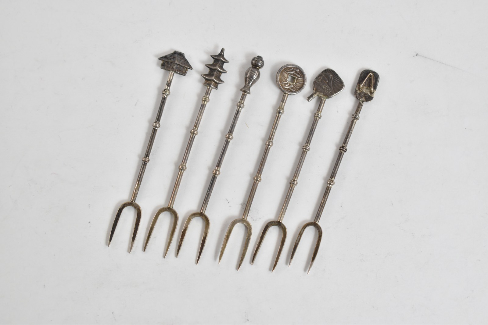 Sterling Silver Japanese Motif Travel Hors D'oeuvres Fork Set (6 pcs)