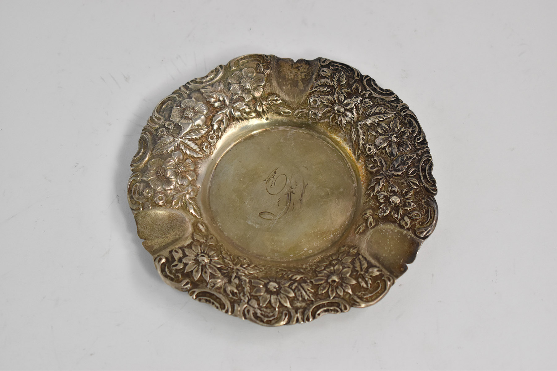 Sterling Silver Jenkins & Jenkins Repousse Floral Ash Tray