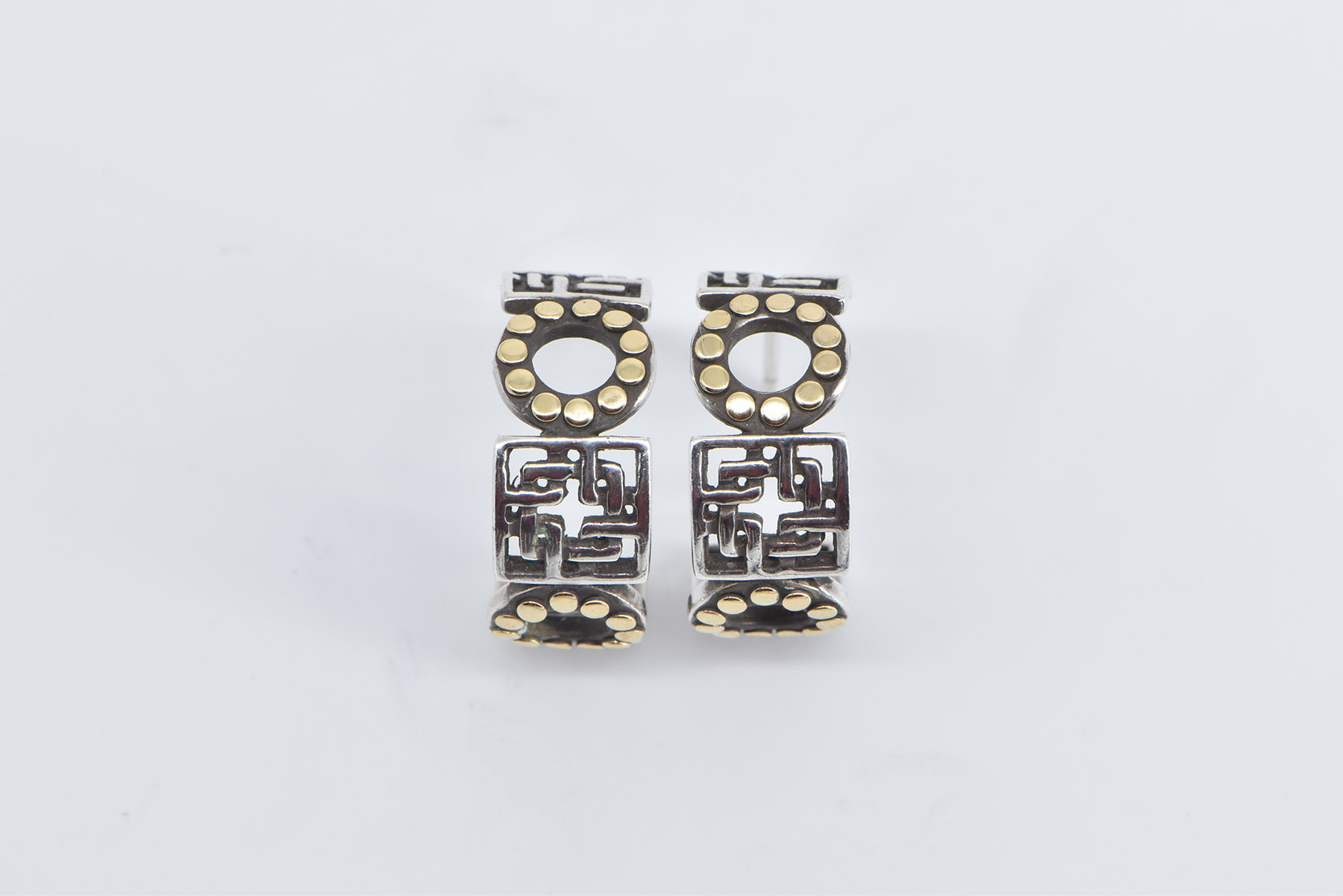 Sterling Silver John Hardy 18k Gold Accent Geometric Hoop Earrings