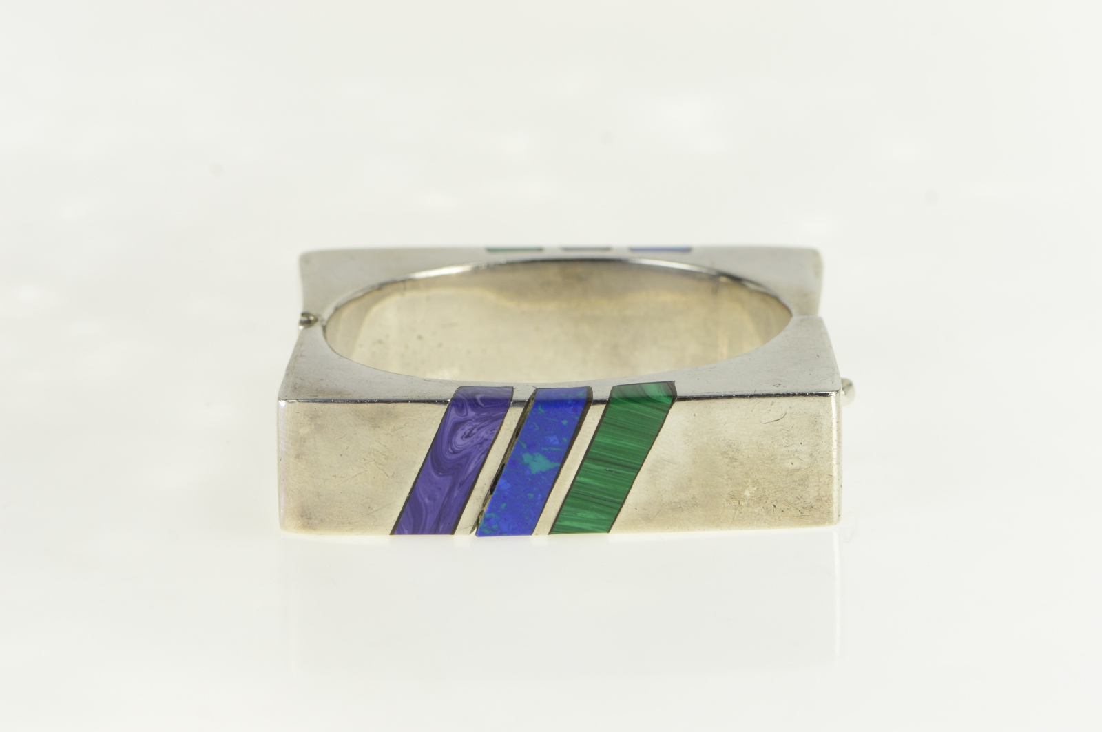 Sterling Silver Lapis Sugilite Malachite Square Bangle Bracelet 6.5"