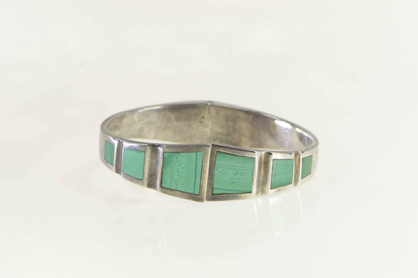 Sterling Silver Malachite Inlay Ornate Oval Bangle Bracelet 7.25"