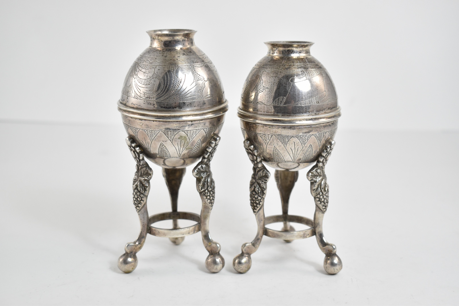 Sterling Silver Mate Heater Tea Set Ornate Set (2x)